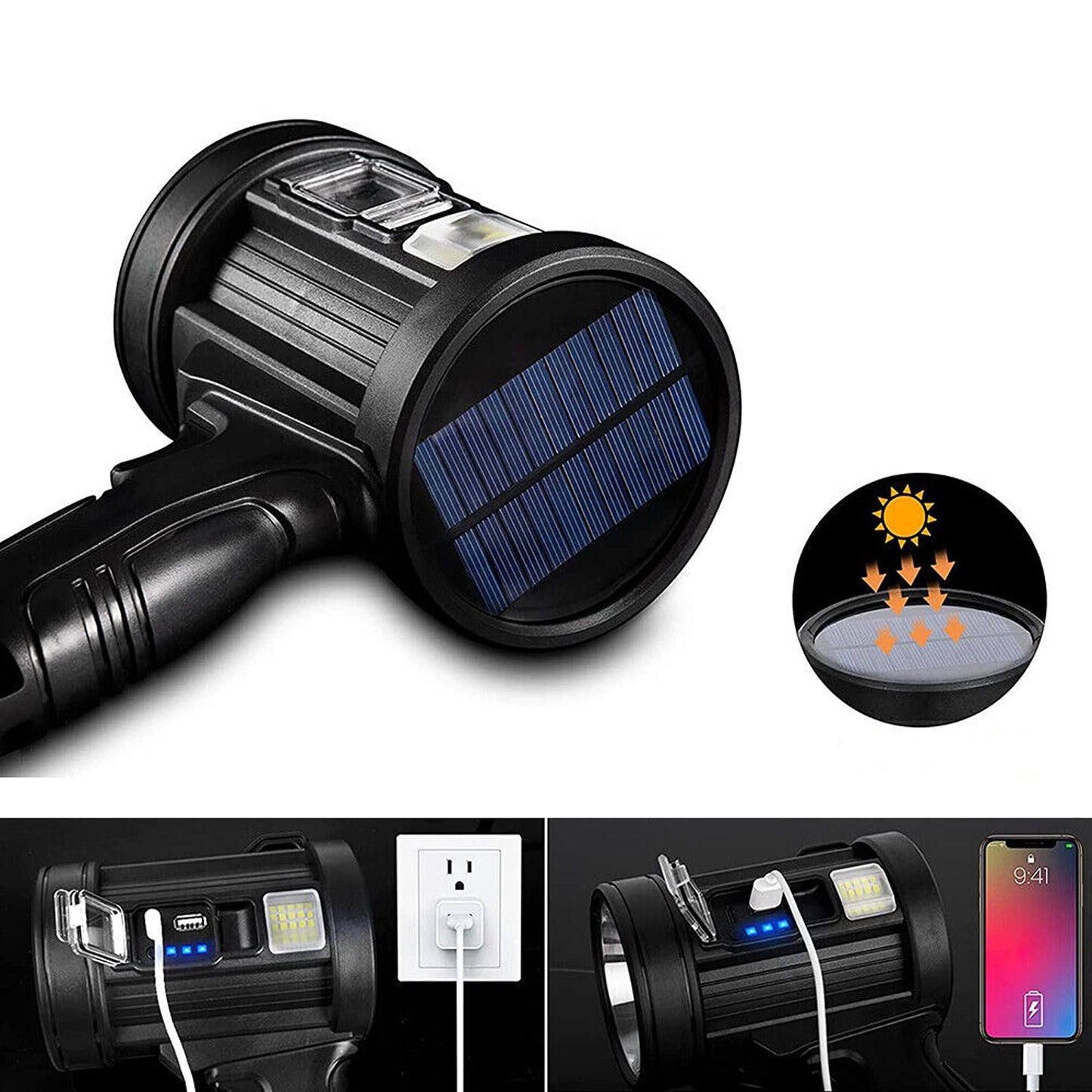 Handheld Rechargeable LED Searchlight with 400000LM and Side Light