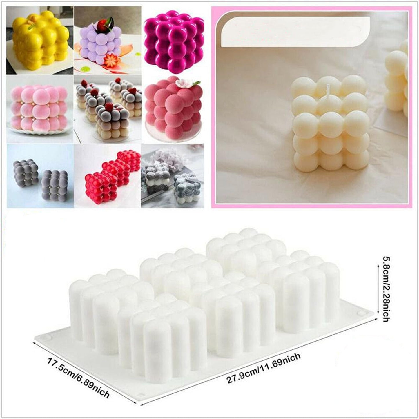 6 Cavity 3D Cube Candle Silicone Mould for Wax and Plaster