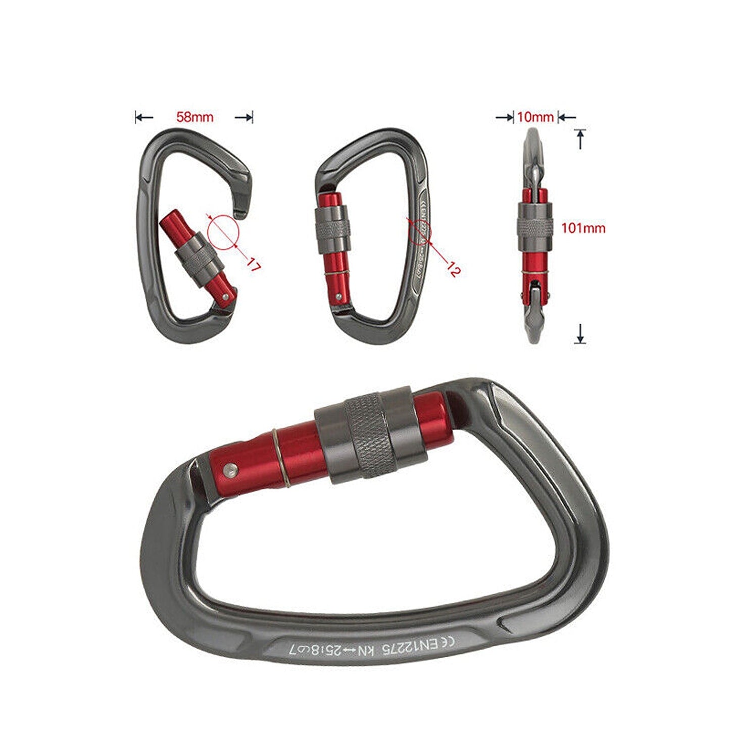 Aluminum Carabiner Clip D Ring Locking for Climbing 25KN