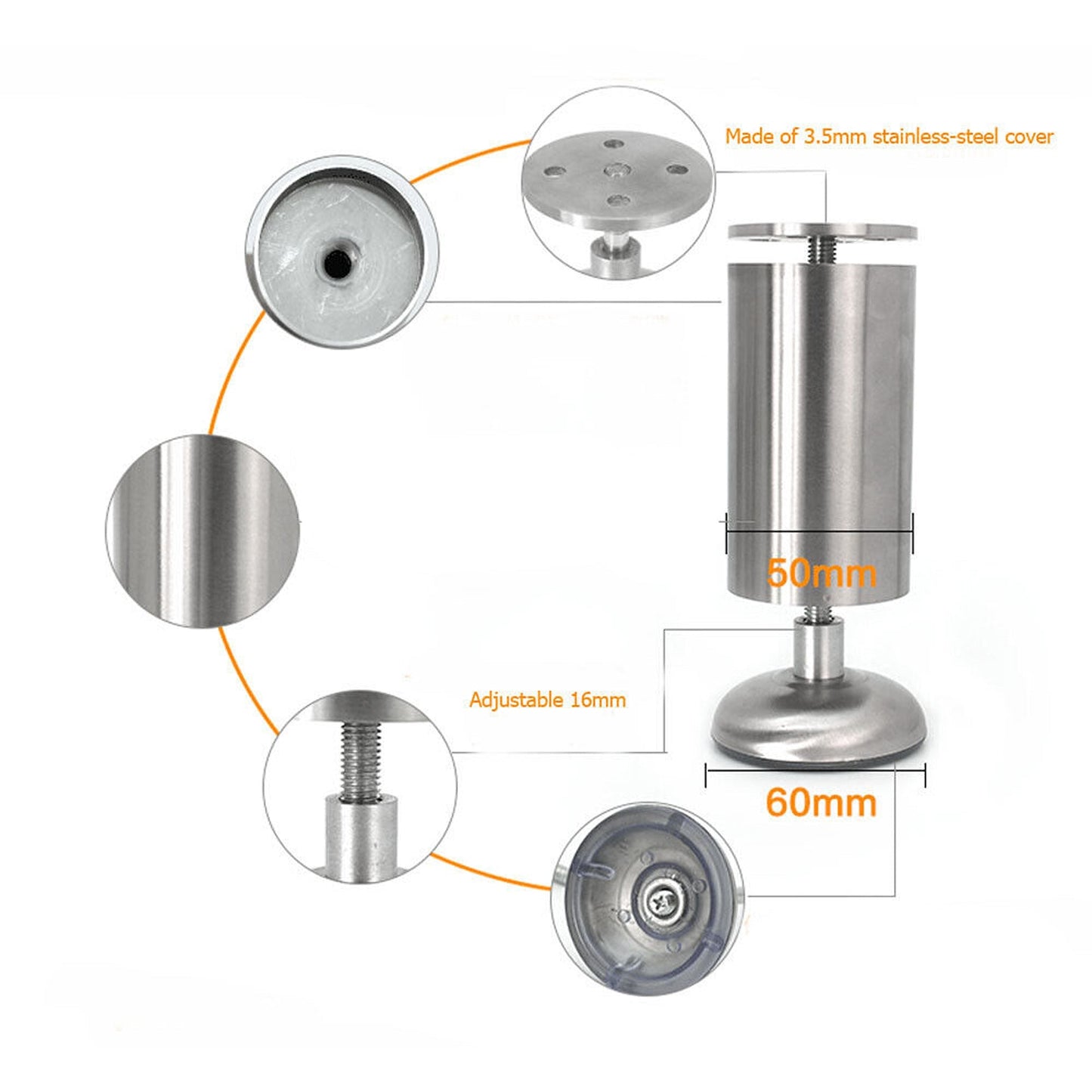 4pcs Round Stainless Steel Sofa and Table Leg Replacements