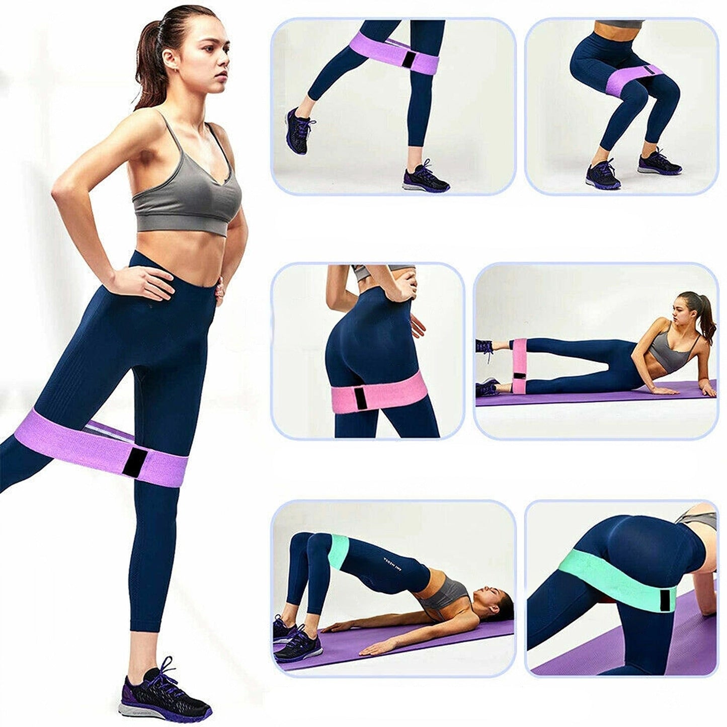 Fabric Hip Circle Bands Set Resistance Booty Workout Exercise Guide Bag