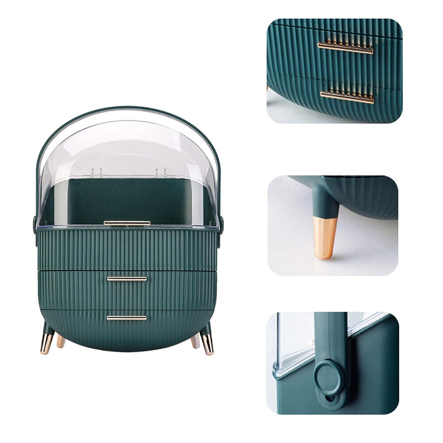 Portable Makeup Organizer Case with Cosmetic Storage and Jewelry Drawers