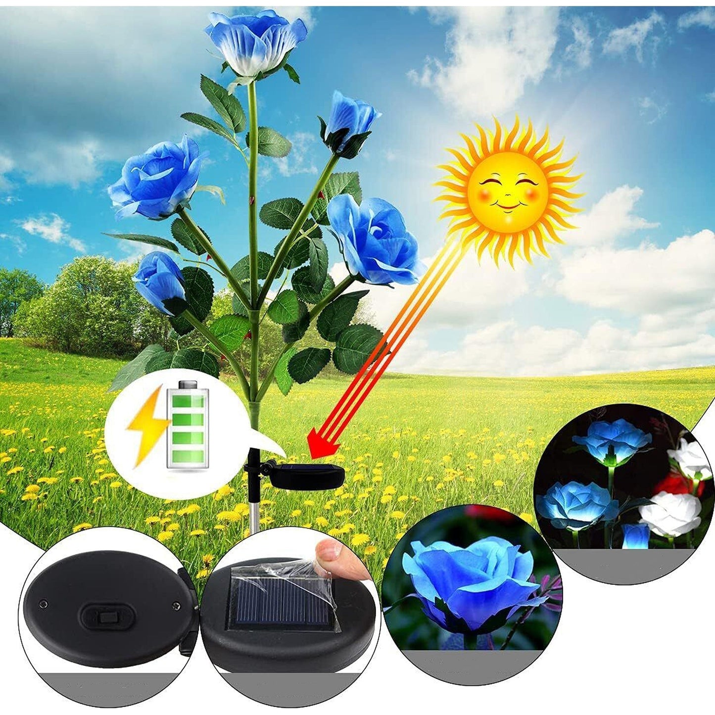75cm Long Rose Flowers Solar Garden Lights for Yard and Xmas Decor