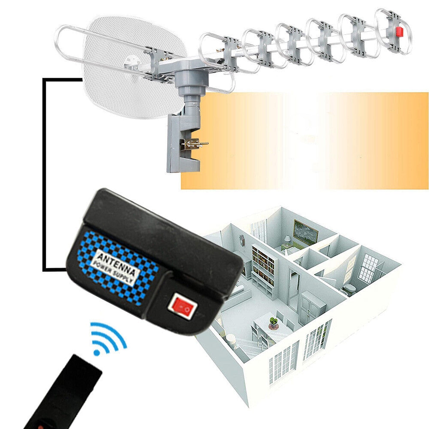 Outdoor Rotating Digital TV Antenna with UHF VHF Amplifier for Enhanced Signal