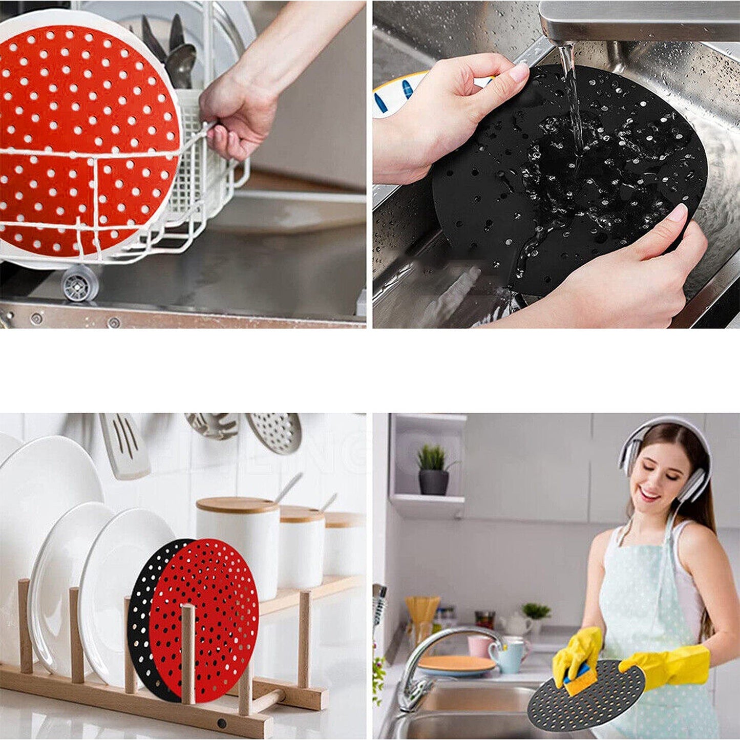 Reusable Non-Stick Silicone Air Fryer Liners Square and Round Basket Mat