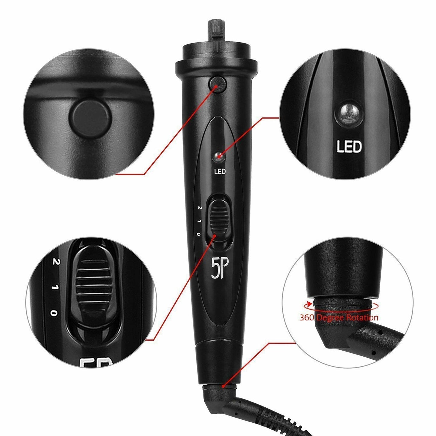 Ceramic Curling Iron Set 5-in-1 Interchangeable Wands for Styling