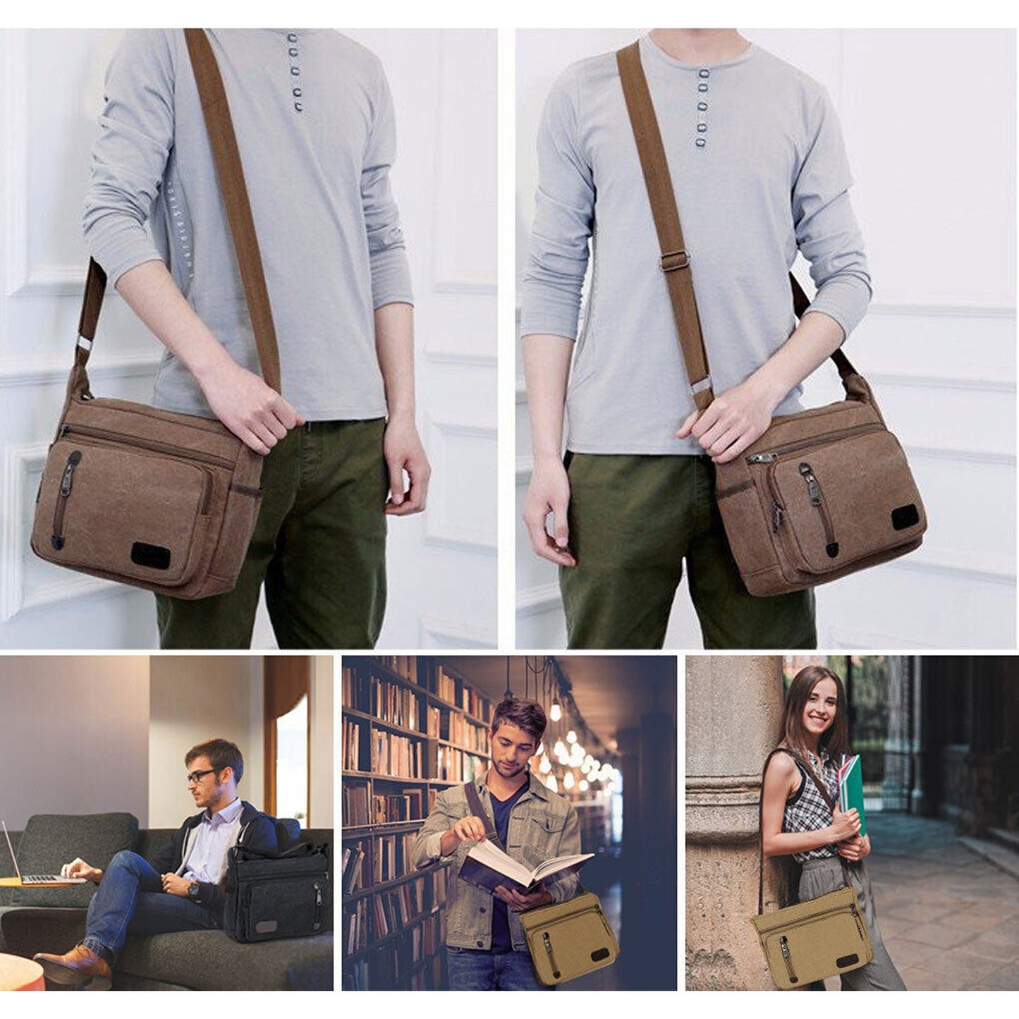 Canvas Messenger Bag for Men Retro Shoulder Crossbody