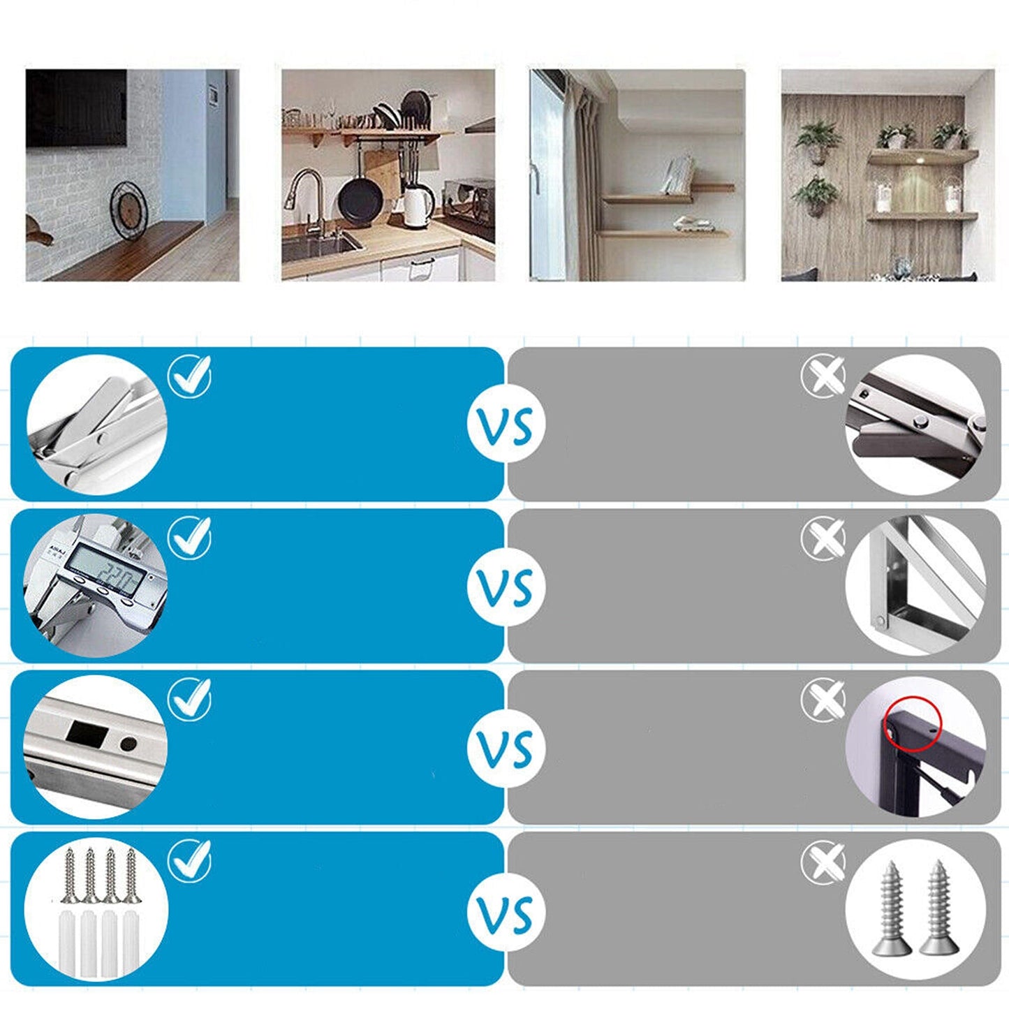 2pcs Stainless Steel Wall Shelf Bracket Folding Heavy Duty