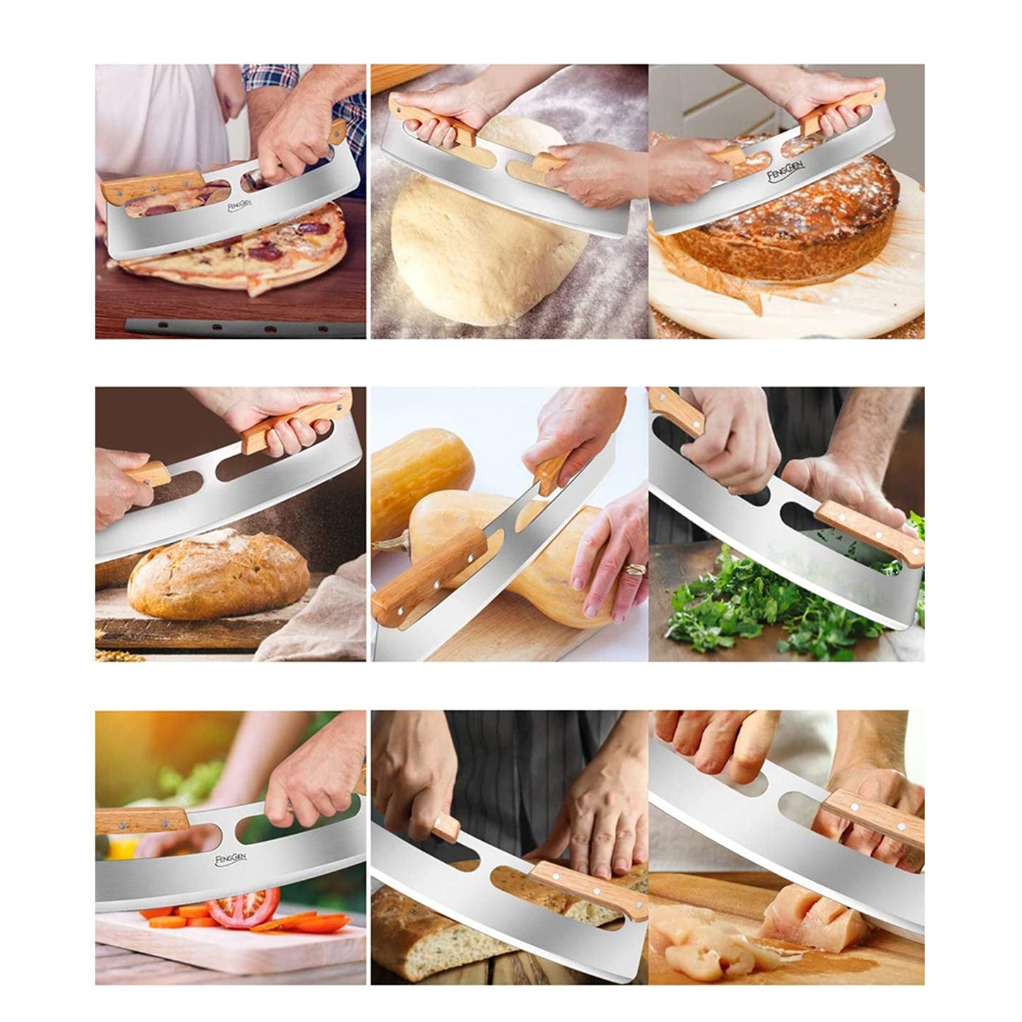 Protective Rocker Blade Slicer for Pizza Stainless Steel with Cover