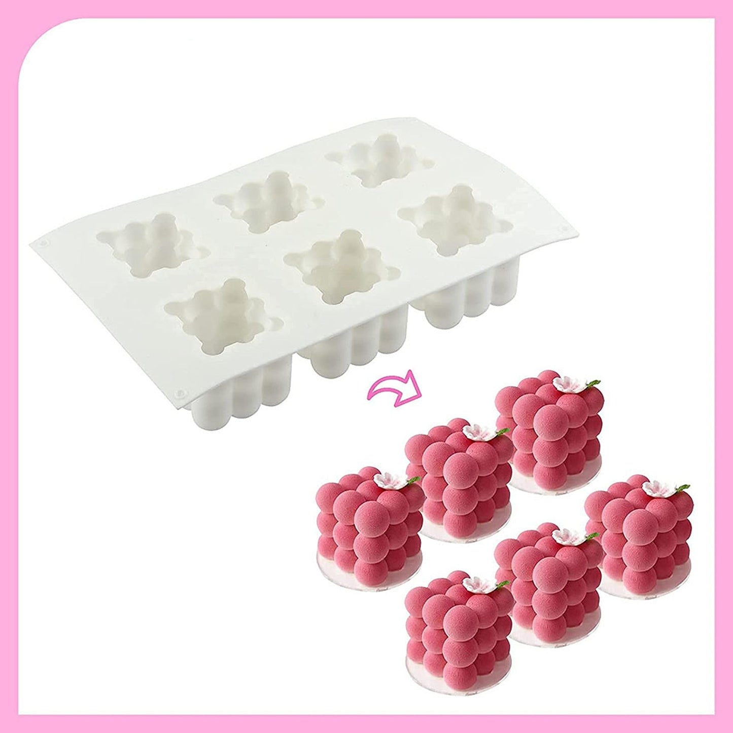 6 Cavity 3D Cube Candle Silicone Mould for Wax and Plaster