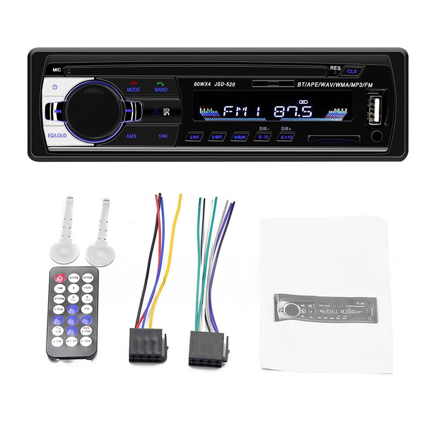 1Din Car Stereo with Bluetooth FM MP3 USB SD AUX Audio Player