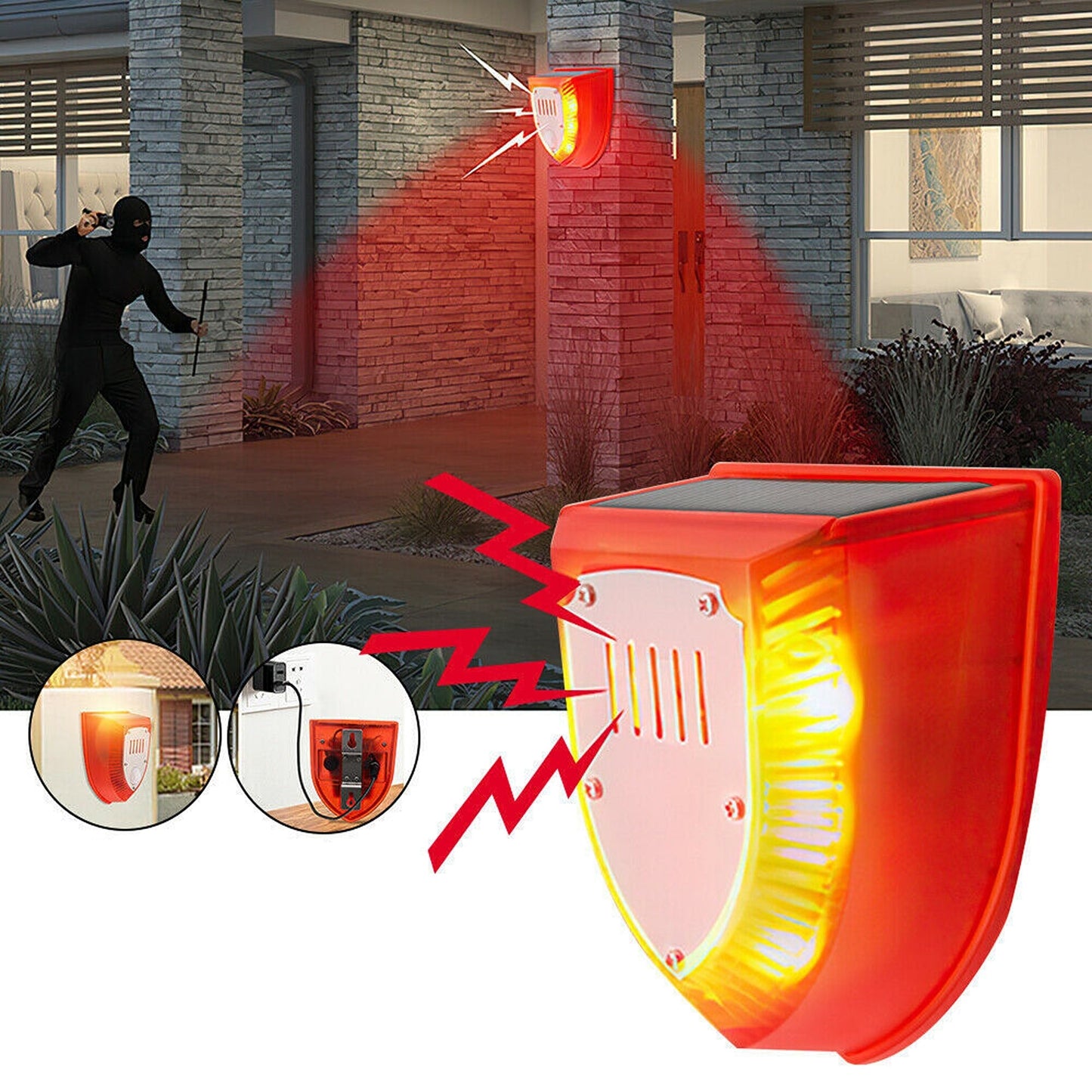 Outdoor Wireless Solar Alarm Light with PIR Motion Sensor and Sound Alarm