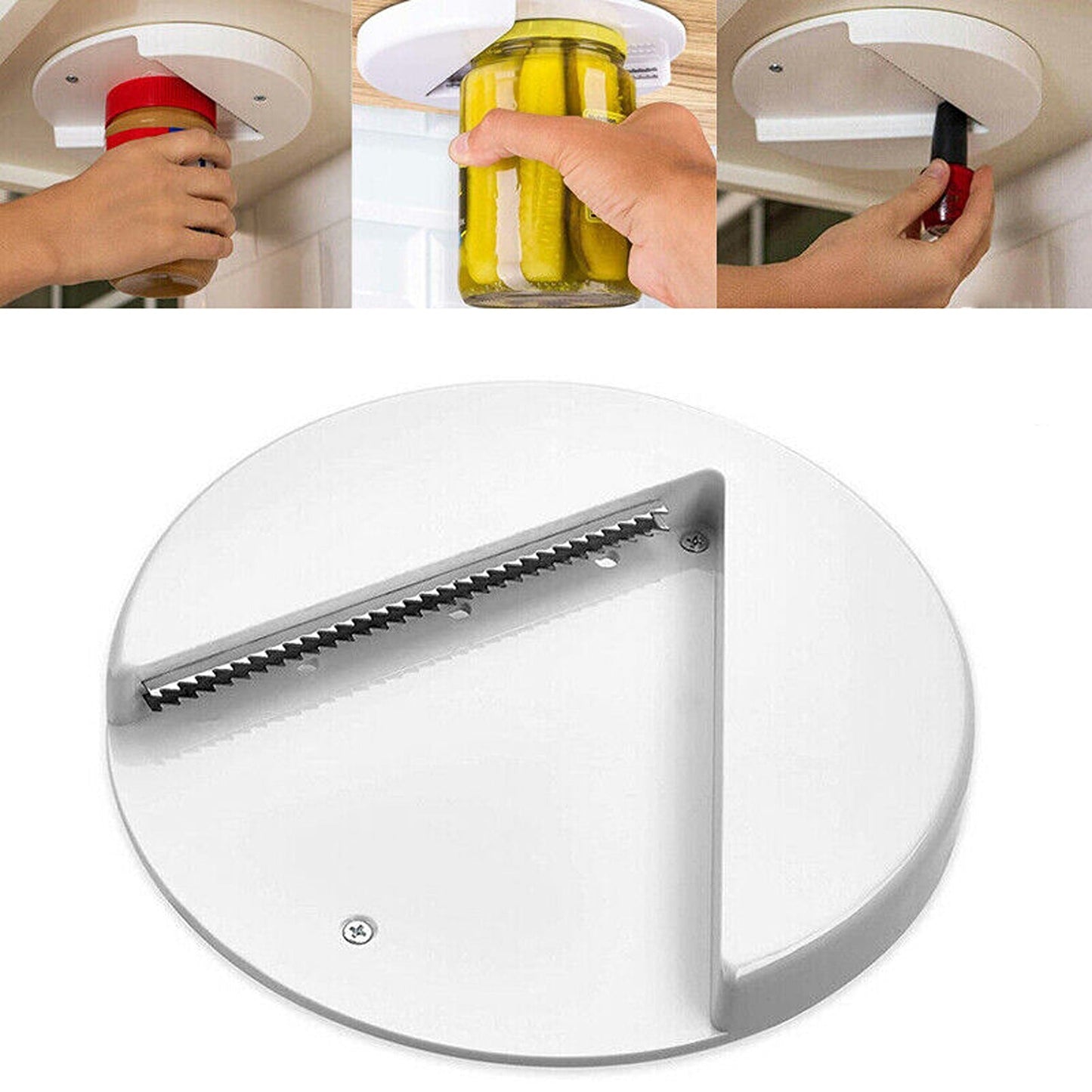 Under Cabinet Multi-Use Jar Opener and Bottle Lid Gripper for Kitchens