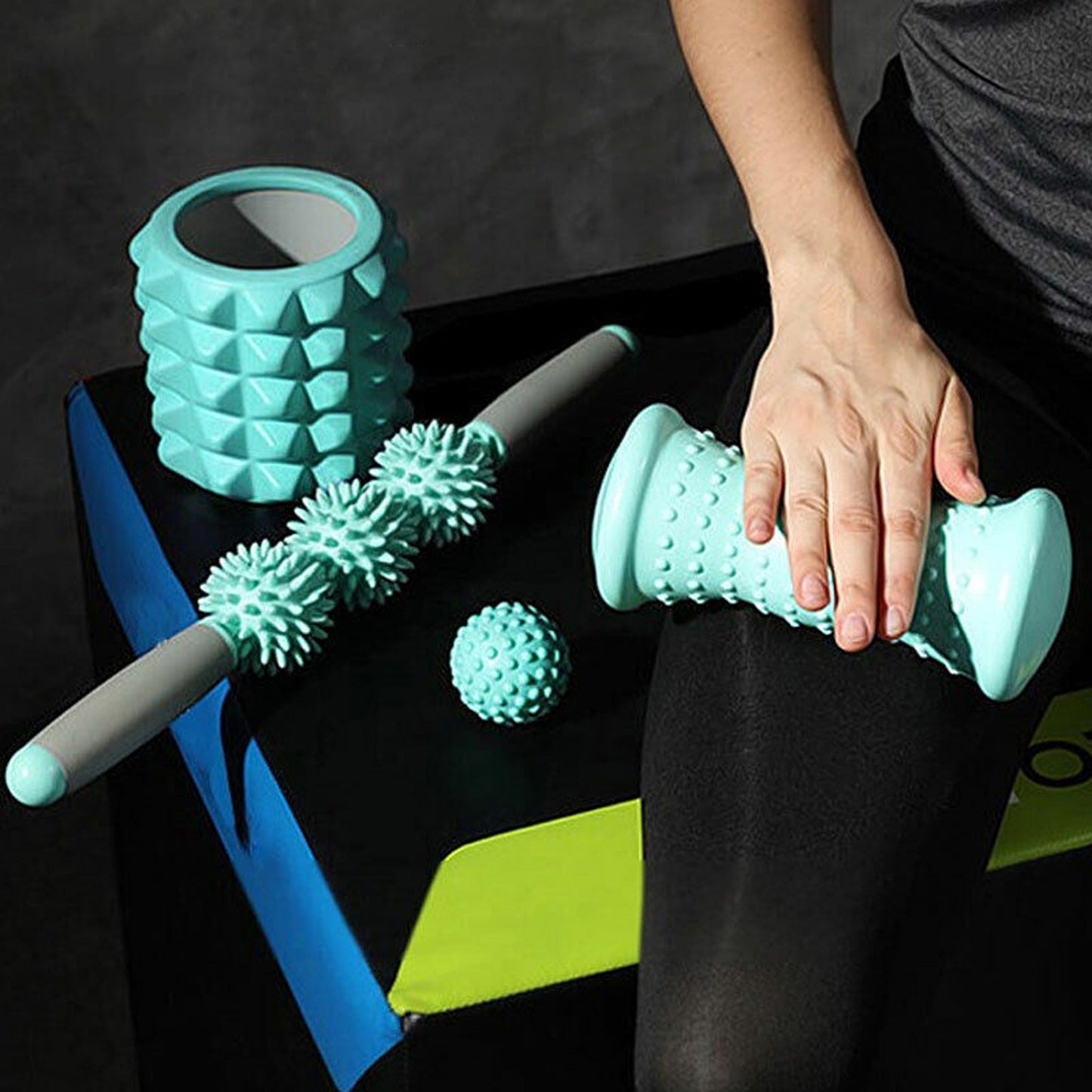 Yoga Muscle Relief Foam Roller Set 4-in-1 with Spiky Balls for Massage