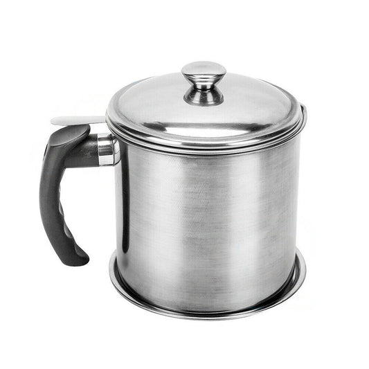 Cooking Grease Oil Strainer Pot Jug Stainless Steel Container Filter Can