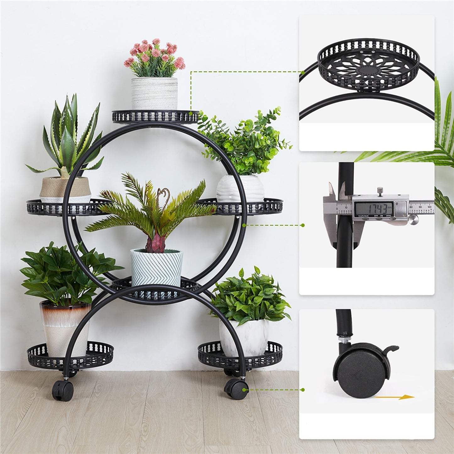 Mobile Balcony Plant Stand with 4 Wheels - 6 Pots