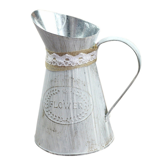 Metal Flower Vase Vintage Tin Pitcher Jug Chic Wedding Decor