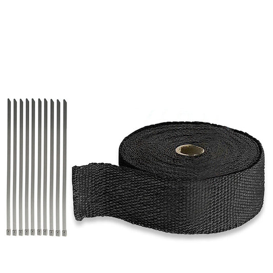 2000F Heat Resistant Black Exhaust Wrap with 10 Stainless Steel Ties