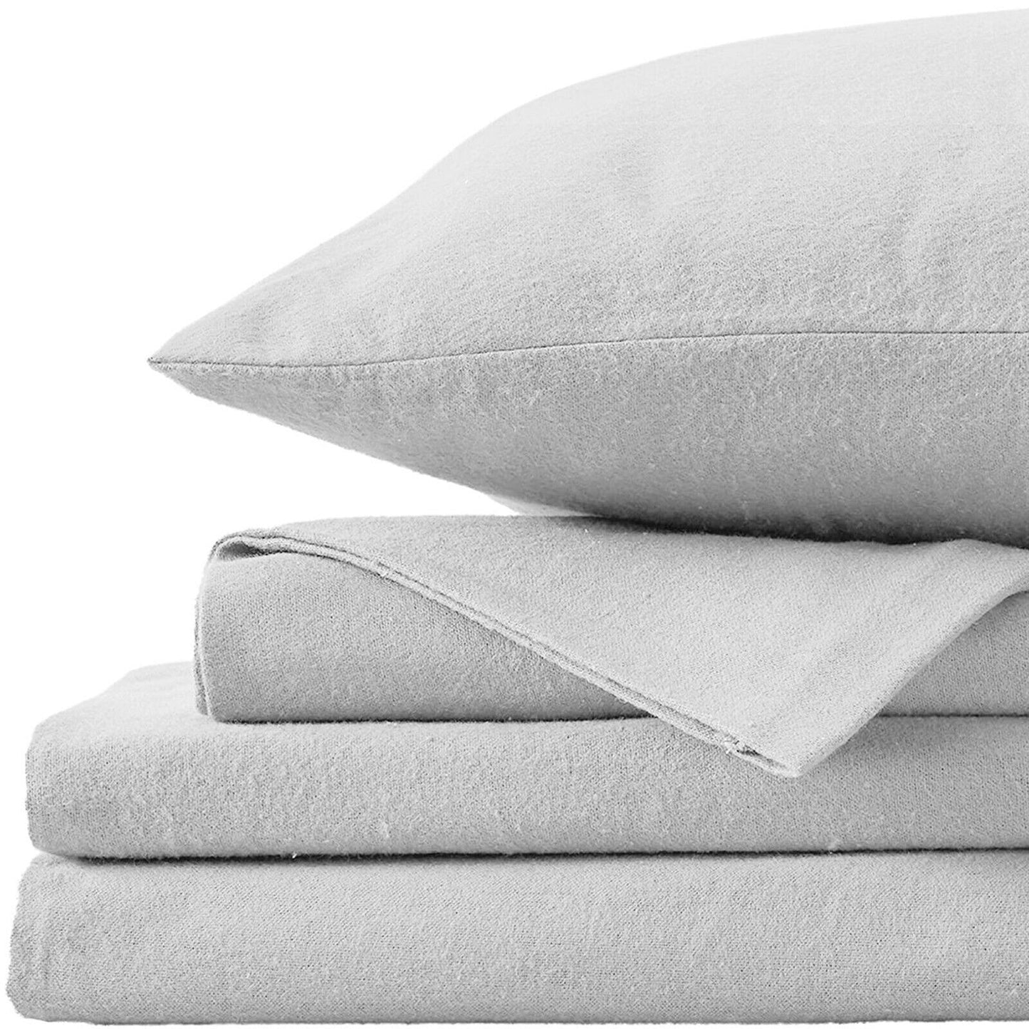 Silver Cotton Flannelette Sheets Set with Standard Pillow Case Single Double Queen King