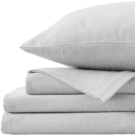 Silver Cotton Flannelette Sheets Set with Standard Pillow Case Single Double Queen King