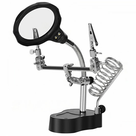 Helping Hand Soldering Iron Stand Holder Magnifier Third Hand Station with LED