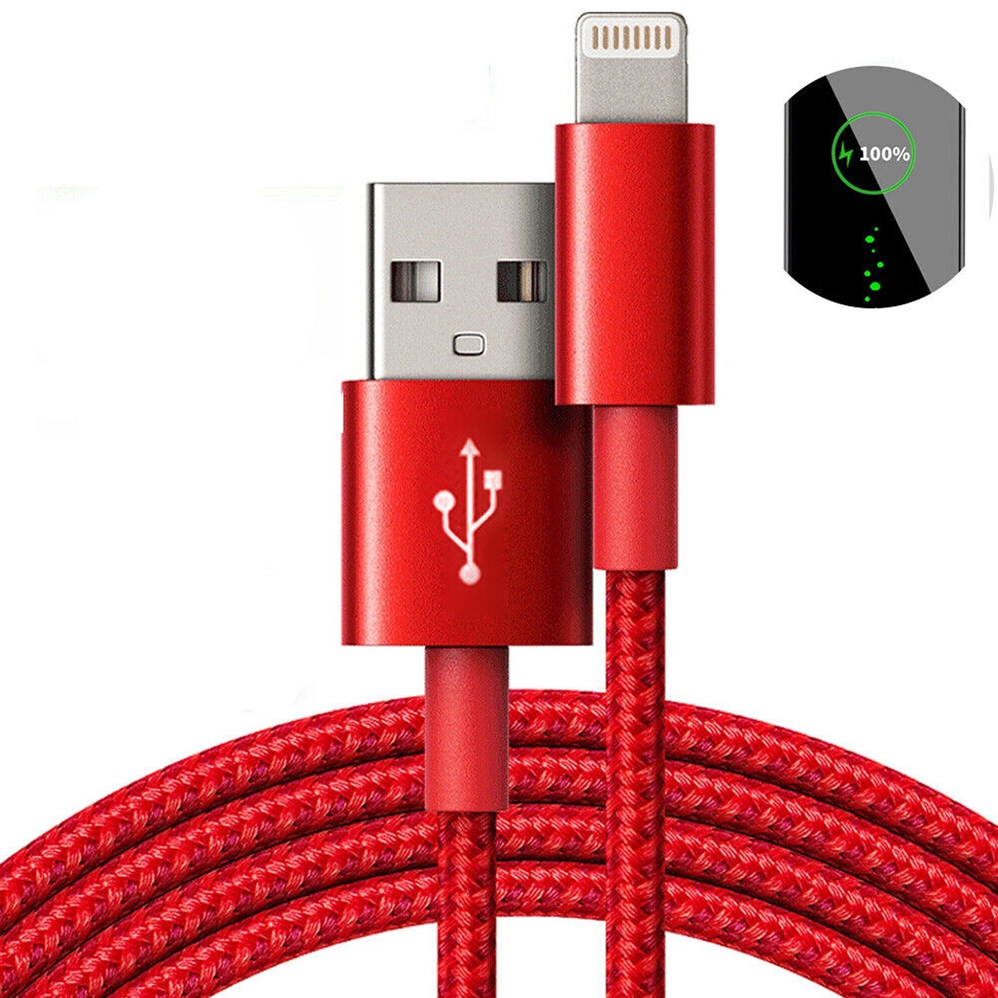 Red Fast Charging Nylon Micro USB Cable for iOS iPhone