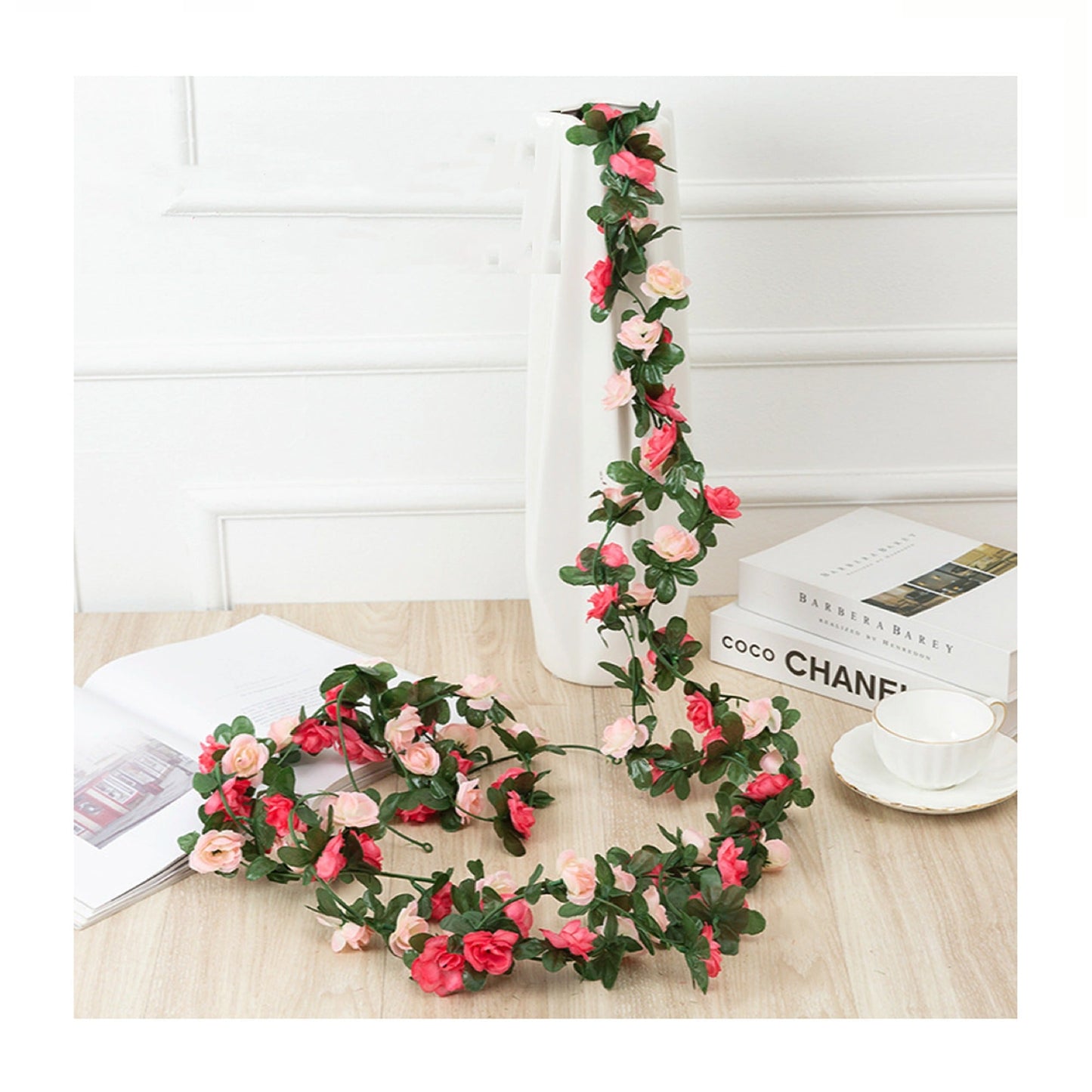 6pcs Artificial Silk Flowers and Ivy Vine Hanging Garland for Wedding