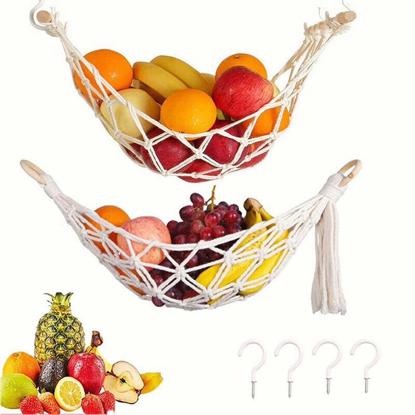 Kitchen Fruit Hammock Net Hanging Basket Storage for Dormitory Home 2 Styles