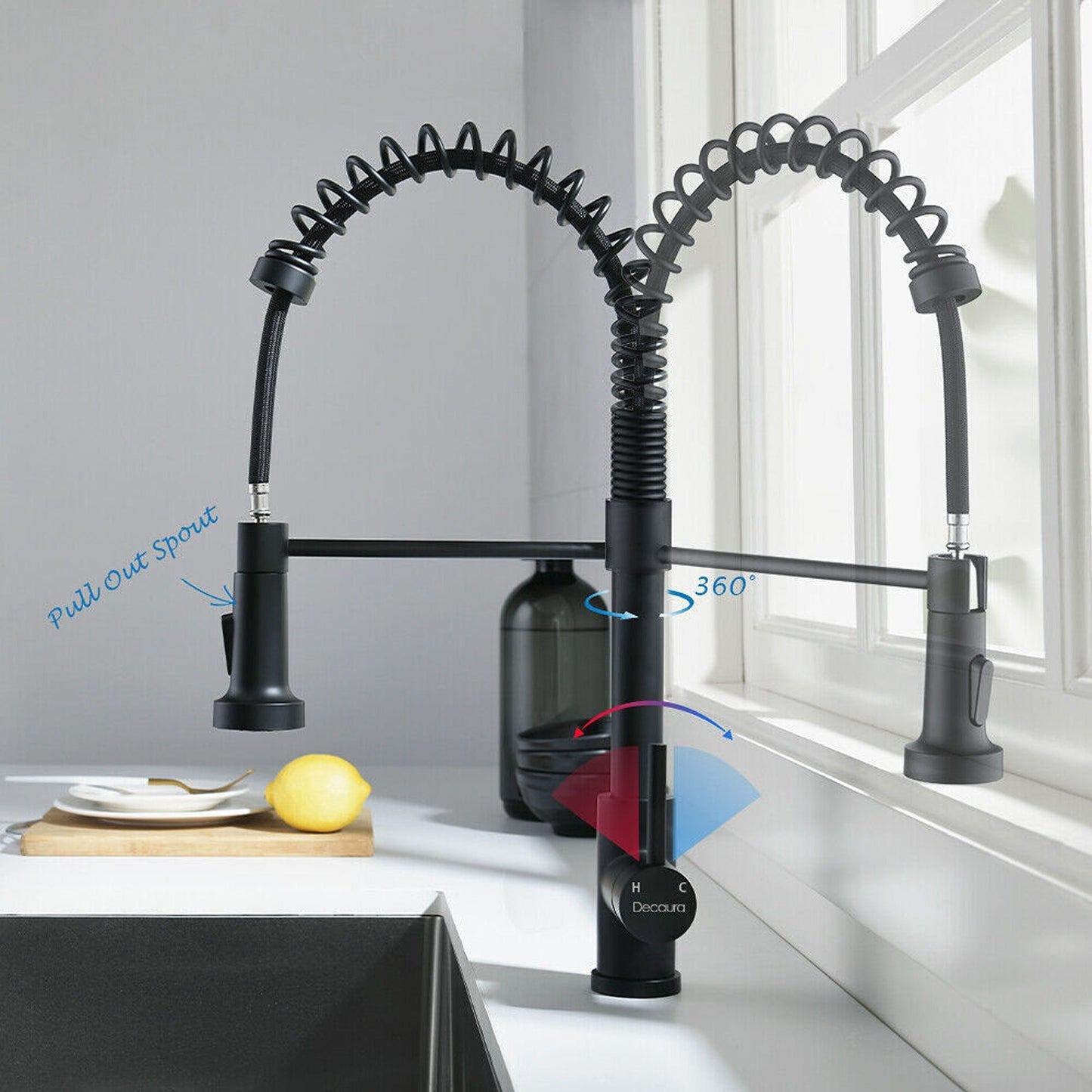 360 Degree Swivel Spout Solid Brass Kitchen Mixer Tap Sink Pull-Out Faucet