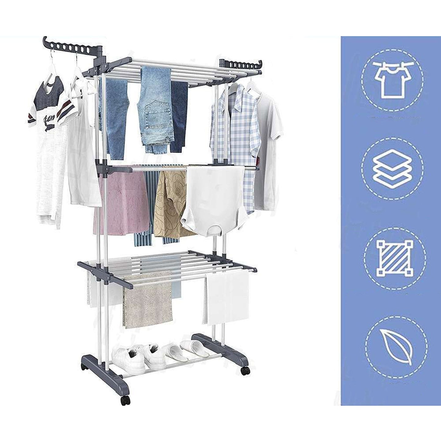 4-Layer Clothes Drying Rack Foldable Garment Laundry Airer Support Horse
