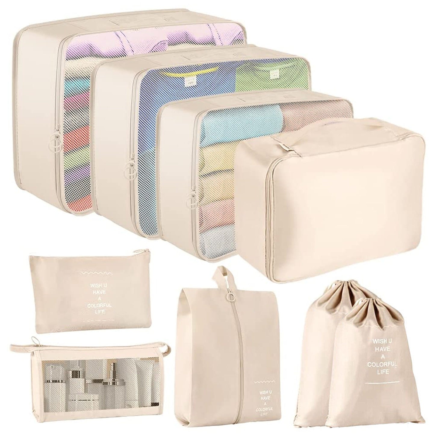 9pcs Travel Packing Cubes Set Luggage Organizer Storage Bag