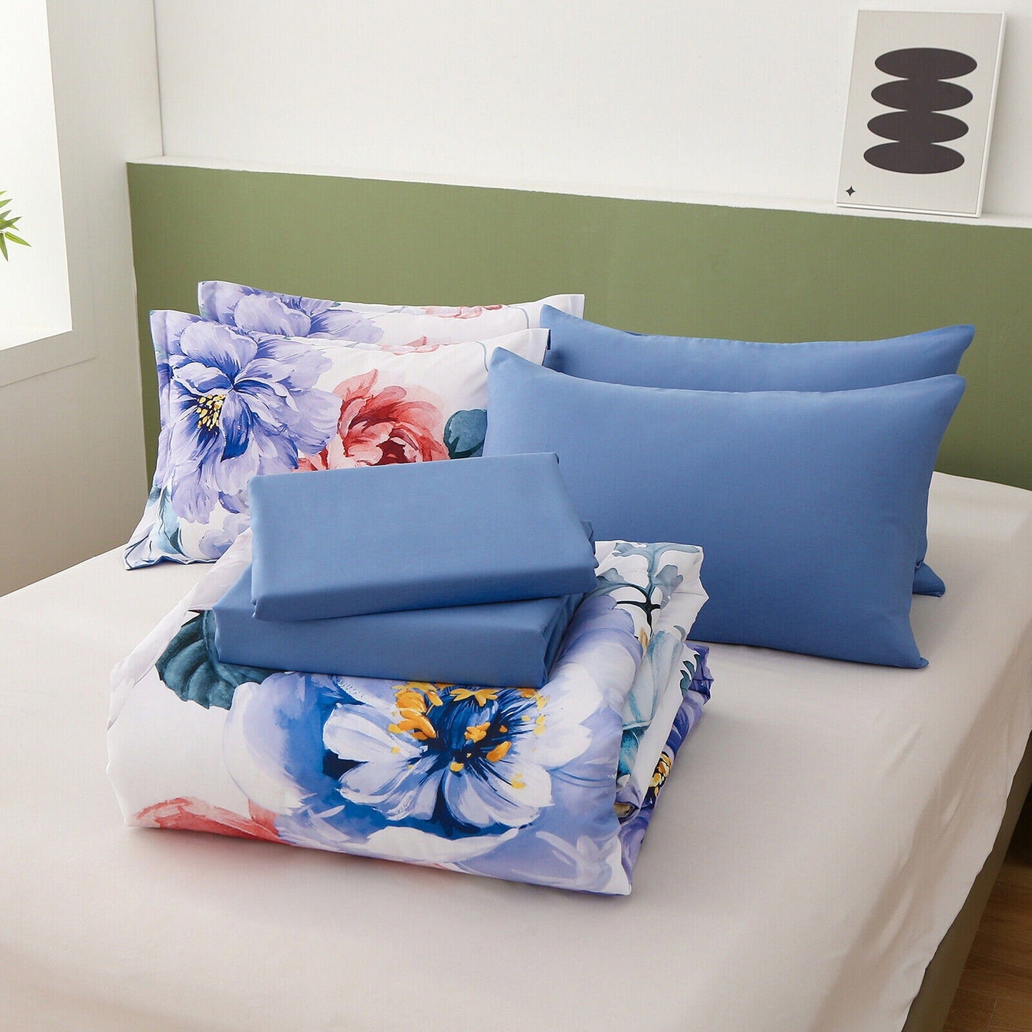 Floral Queen King Size Bedding Duvet Quilt Cover Set with Pillowcases Soft