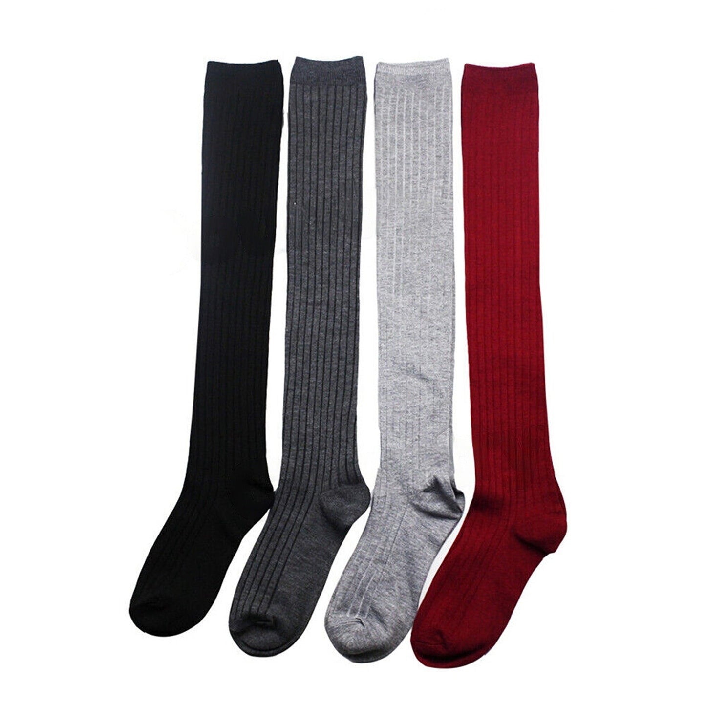 Women Thigh High Socks Solid Color Over Knee Long Cable Knit