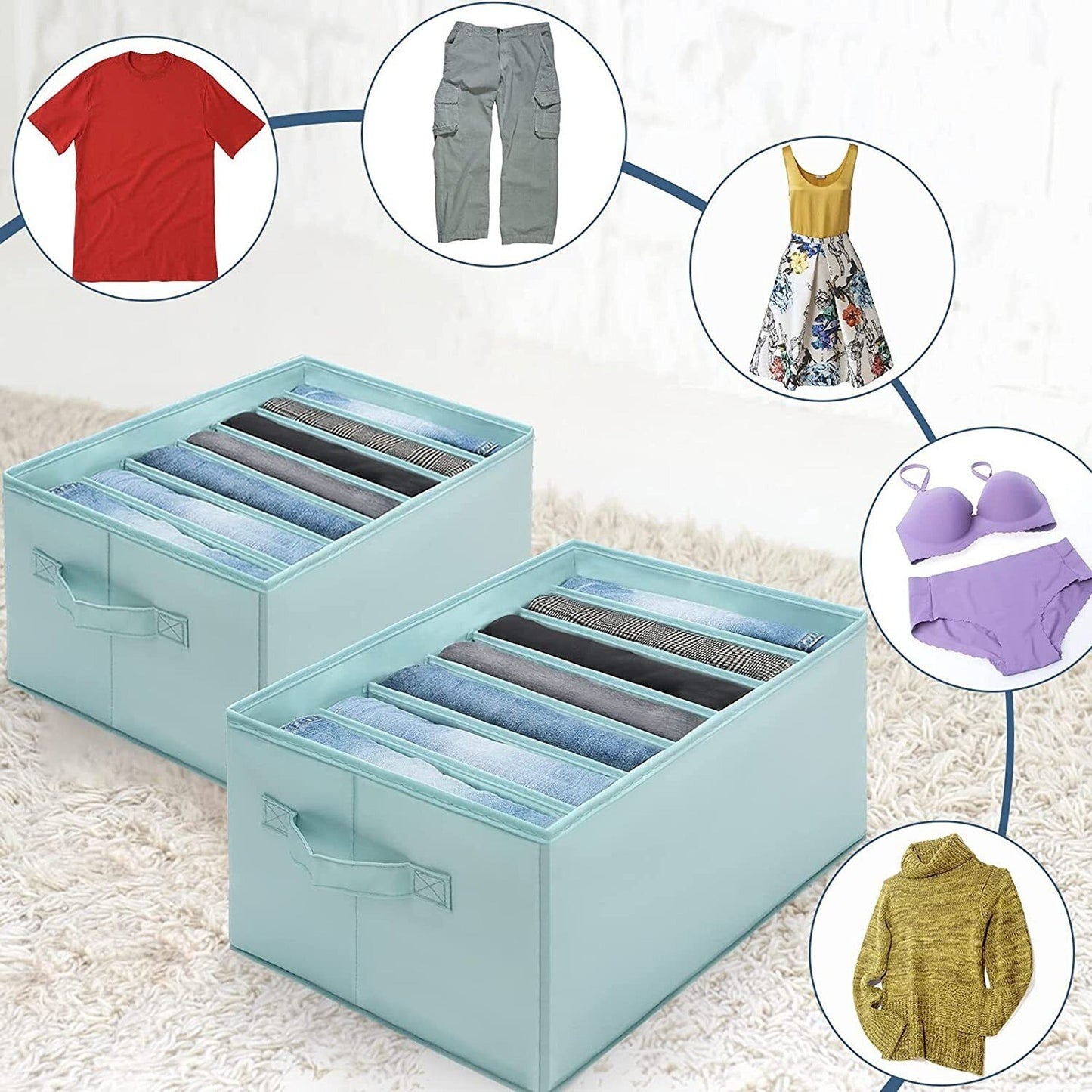 Blue Wardrobe Boxes for Clothes and Jeans Drawer Organizer