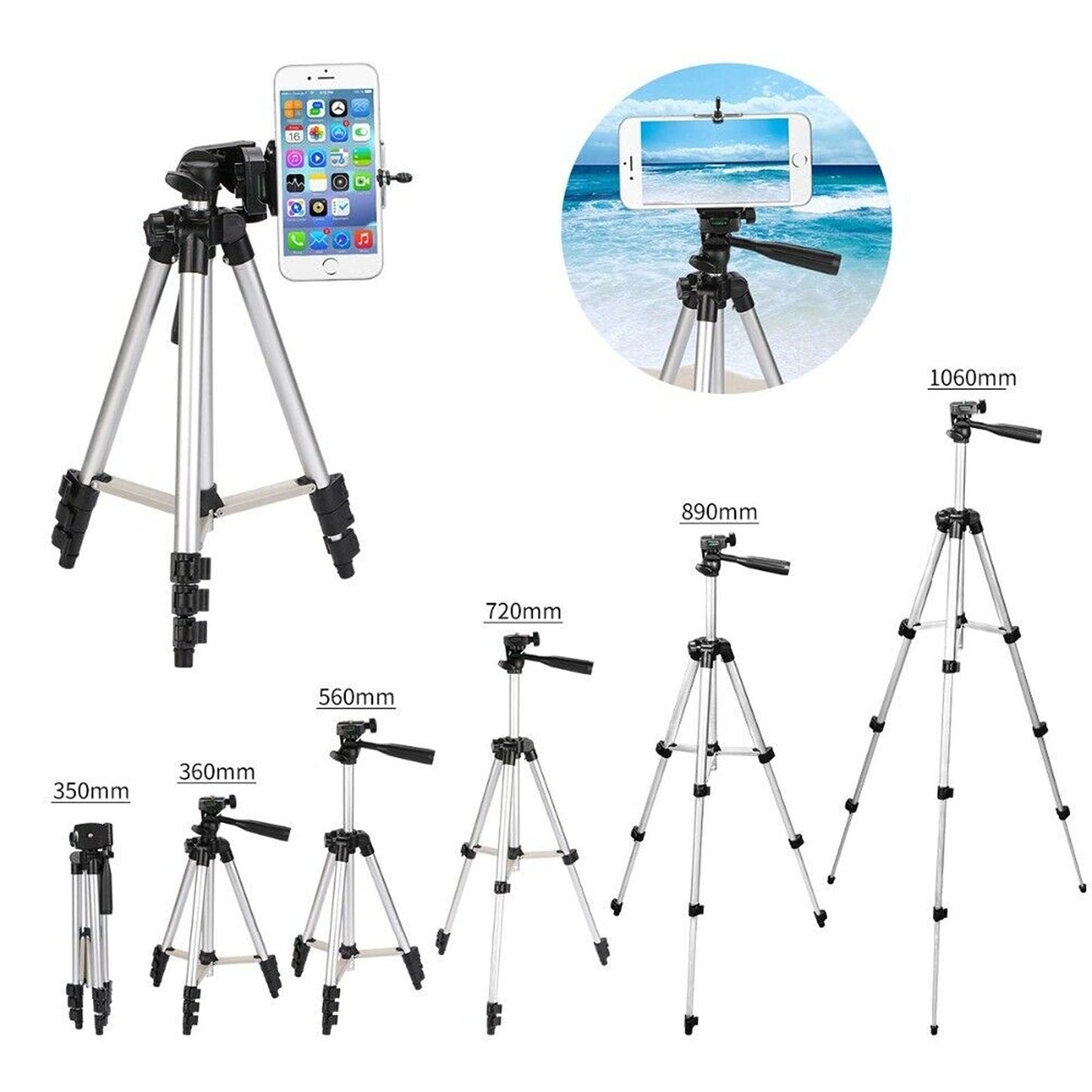 Adjustable Tripod Camera Stand for iPhone and Samsung with Mount Holder