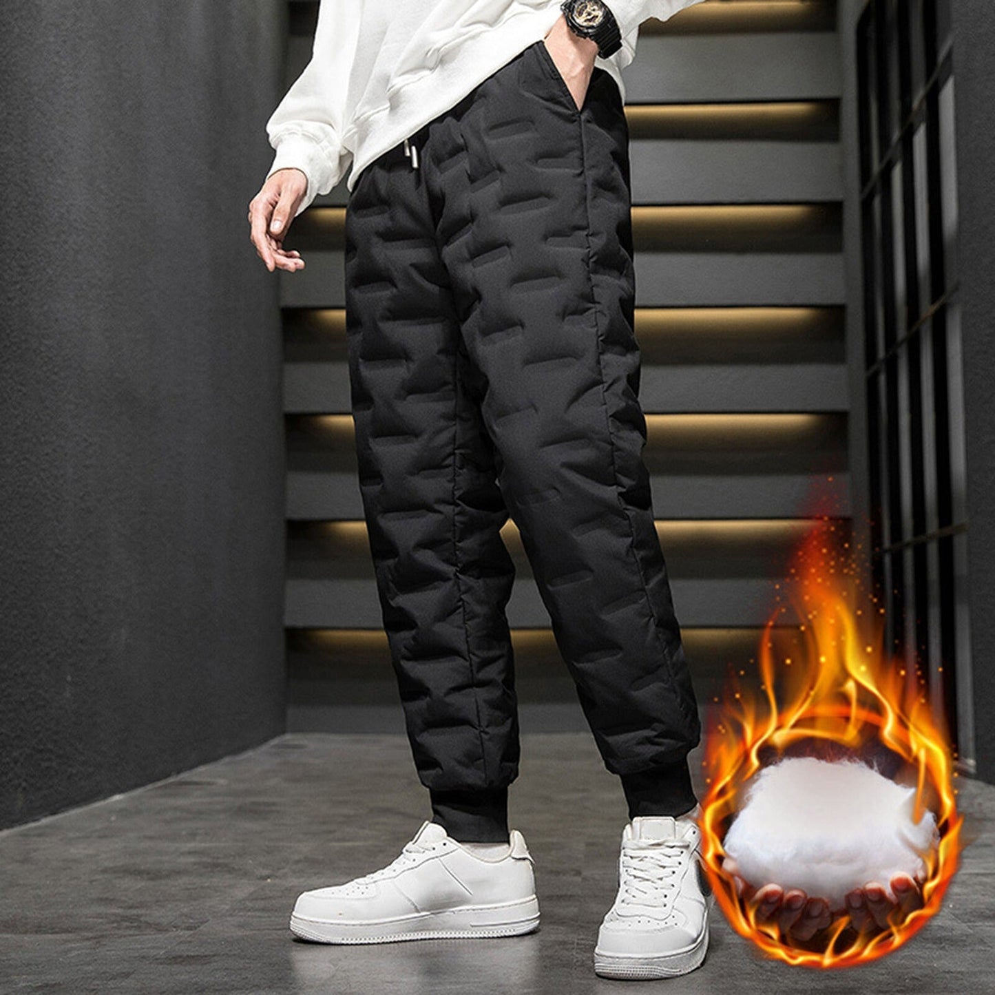 Men Thicken Warm Fleece Lined Waterproof Winter Trousers