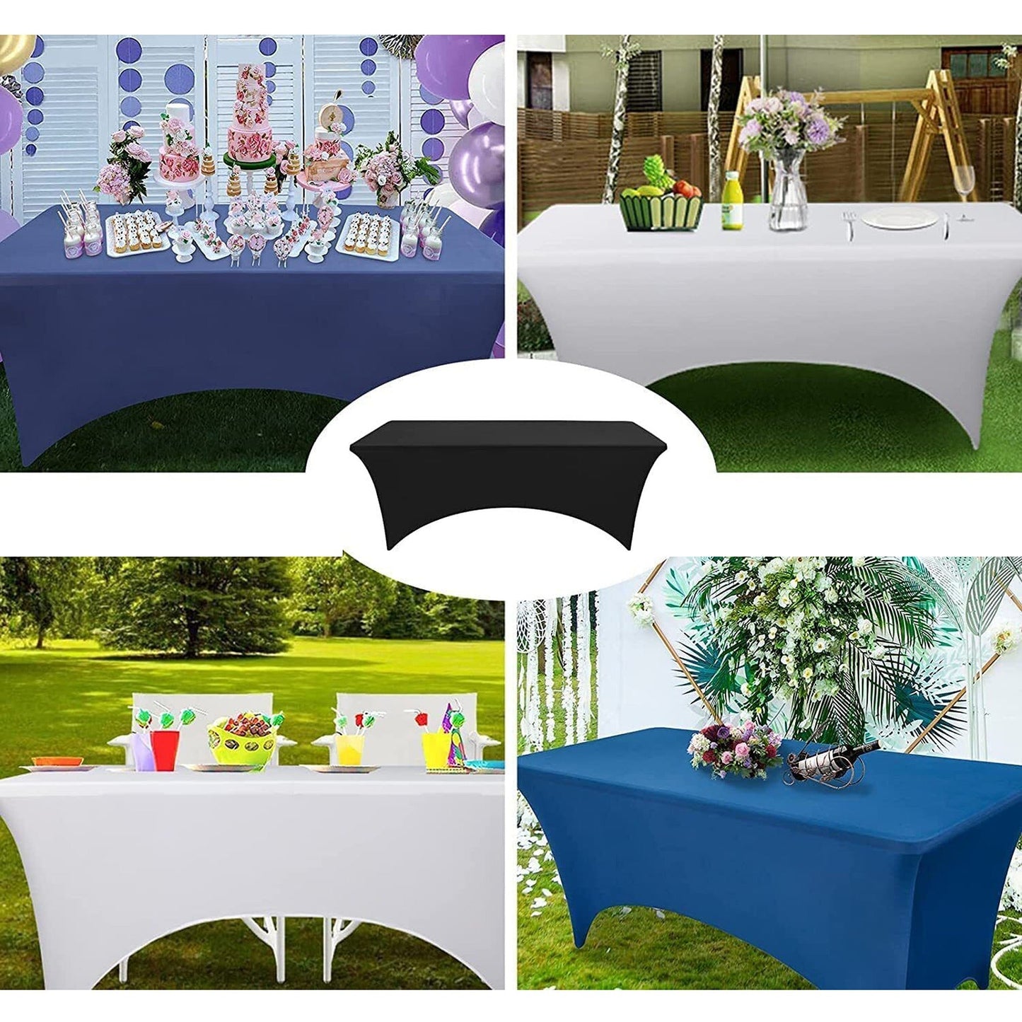 Black Stretch Spandex Tablecloth Rectangle Table Cover for Events
