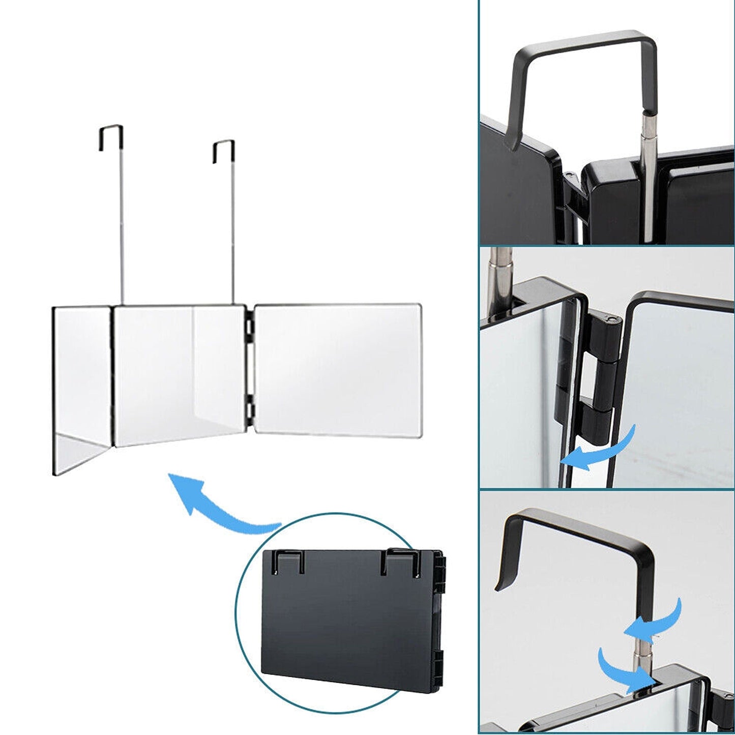 Adjustable 3-Way Trifold Hair Cutting Mirror Self Haircut Styling Makeup Tool