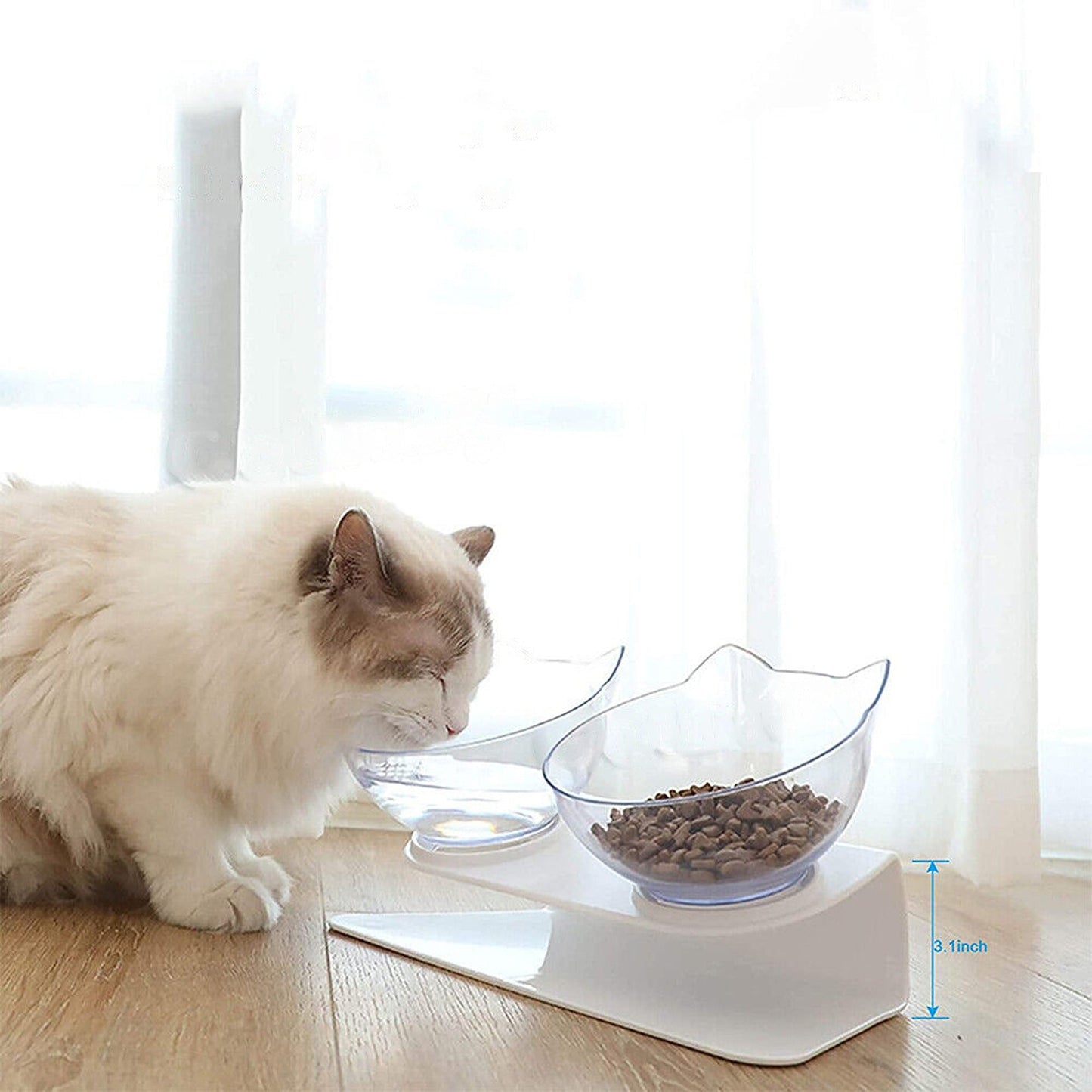 Elevated Double Cat Bowls Raised Pet Food Water Stand