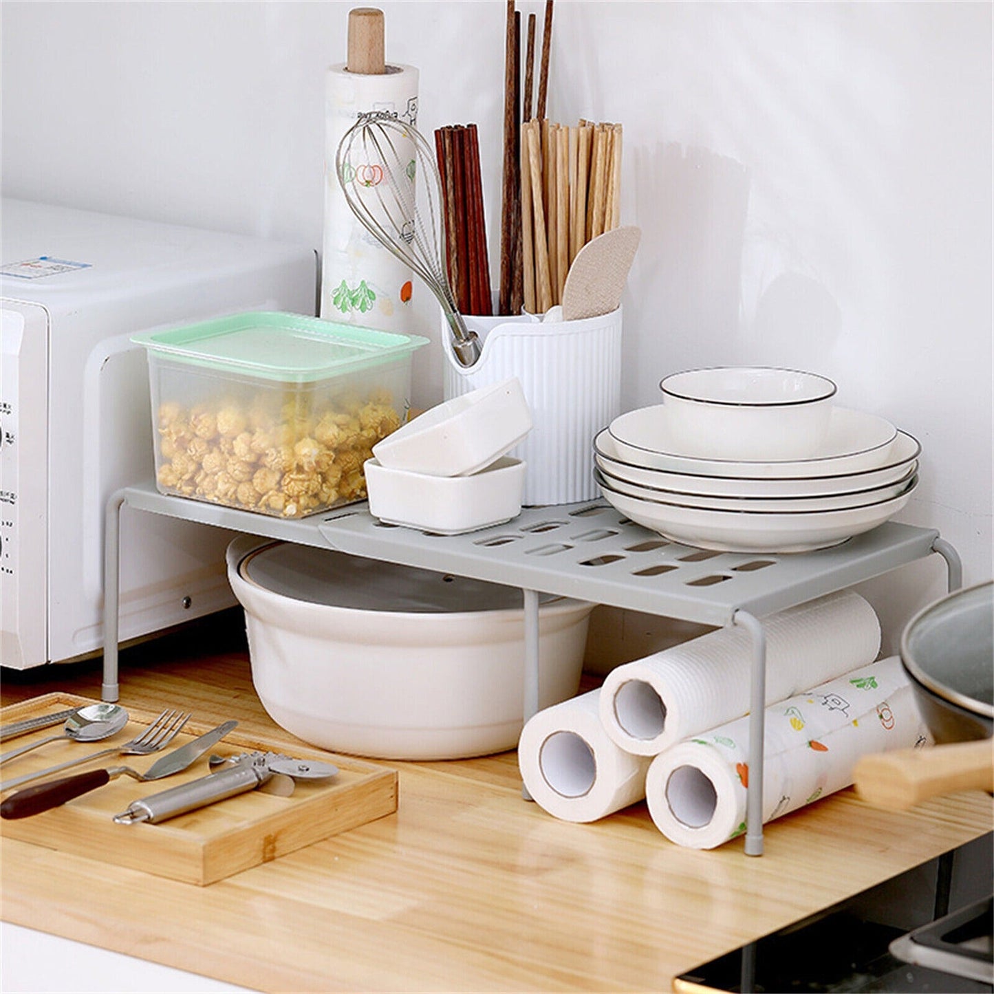 Adjustable Kitchen Cupboard Storage Organizer Pantry Shelf Holder