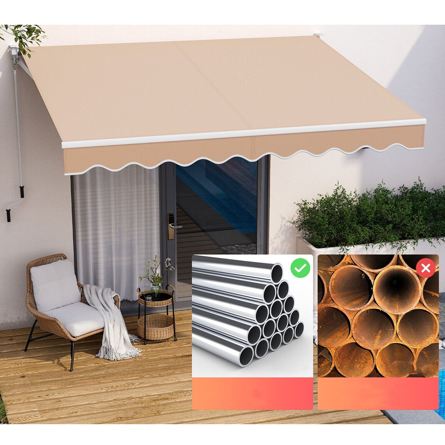 Manual Outdoor Sunshade Canopy Awning with Retractable Folding Arm