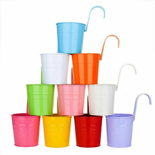 10pcs Iron Hanging Flower Pots with Detachable Hooks for Balcony Garden