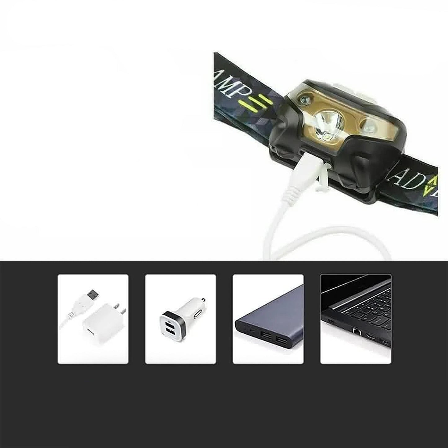 LED Headlamp COB Flashlight USB Camping Rechargeable Torch