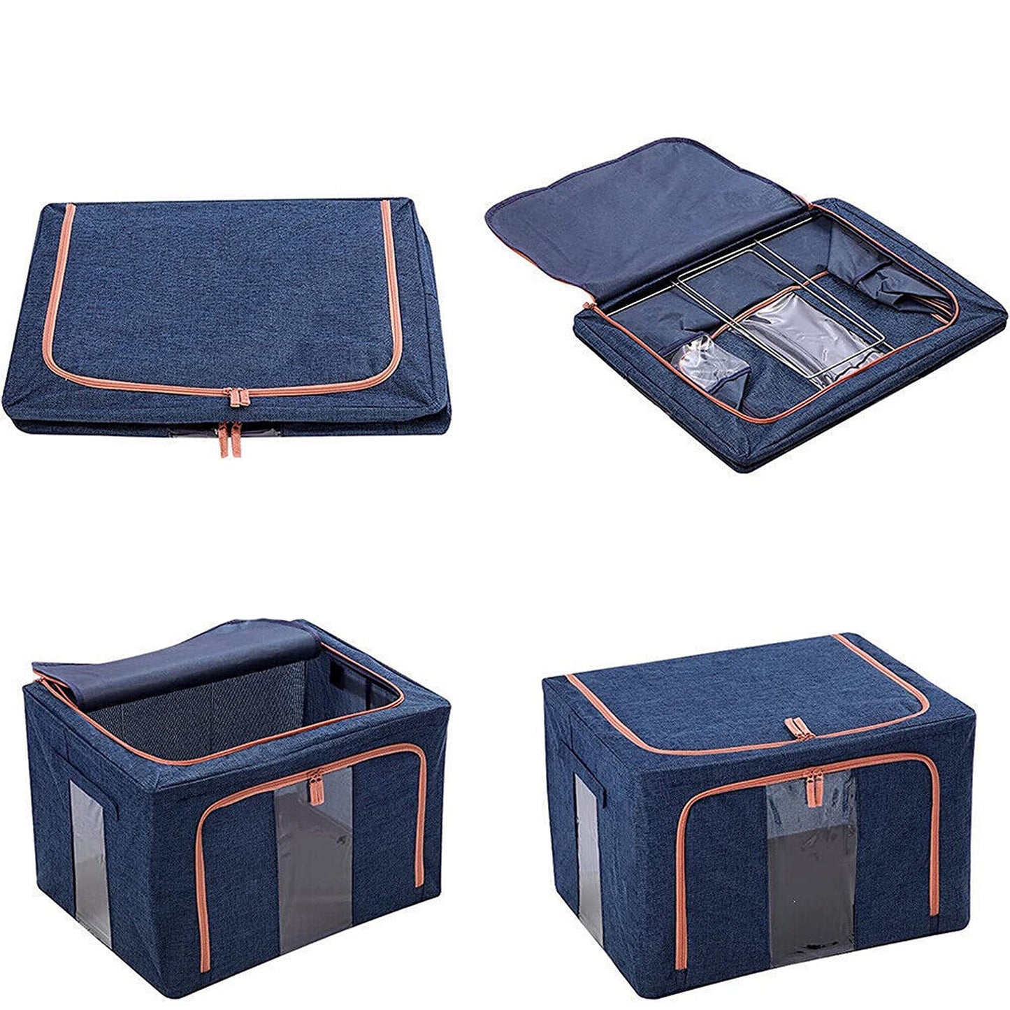 Navy Foldable Storage Box with Crushed Steel Frame Clothes Quilt Toys Organizer