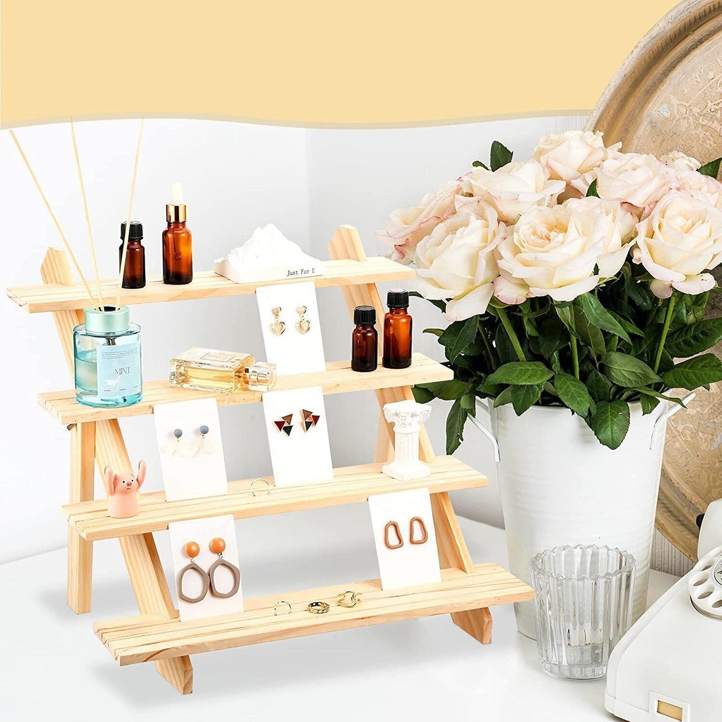 Wooden Jewelry Display Rack for Earrings Rings and Watches