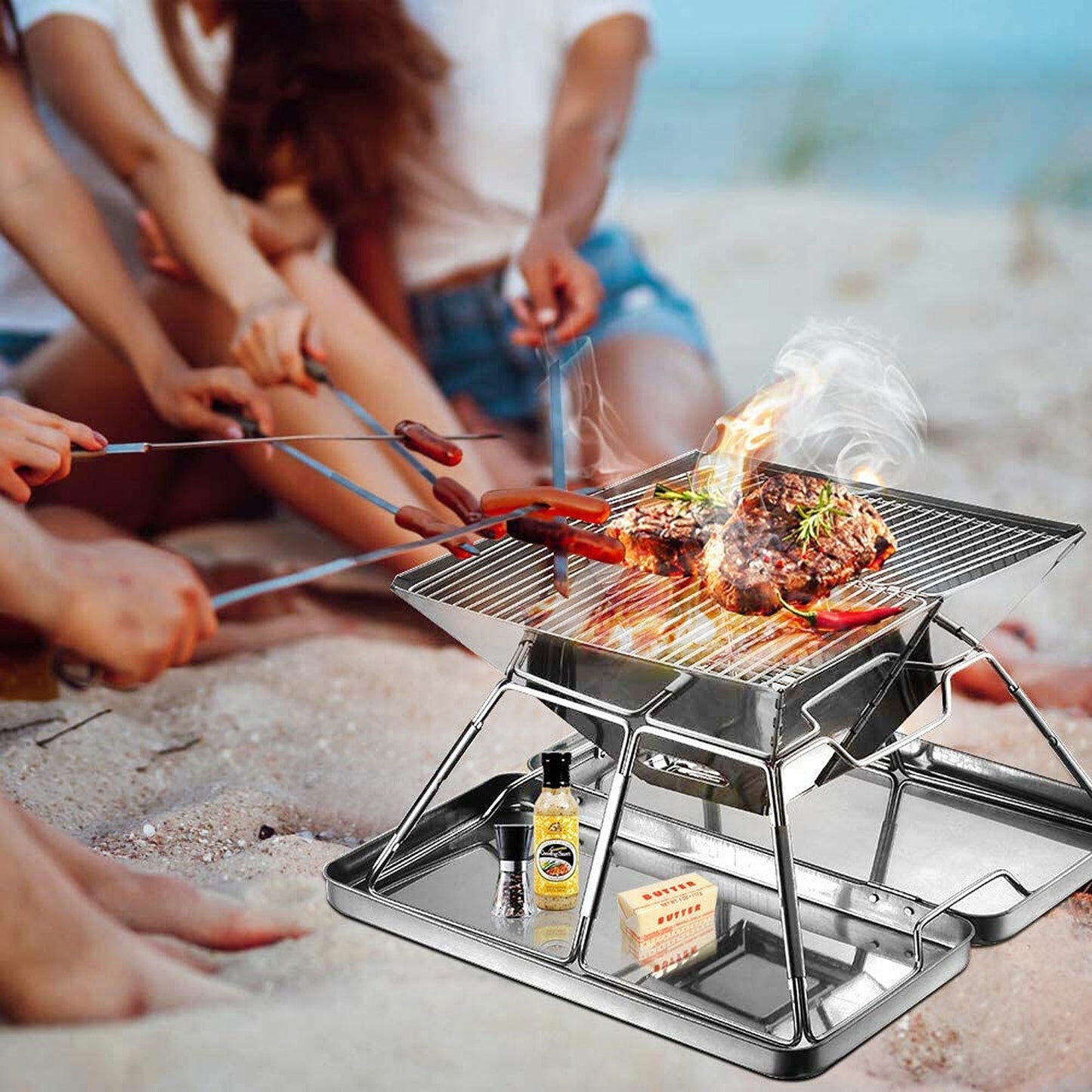 Portable Steel Barbecue BBQ Grill for Outdoor Camping