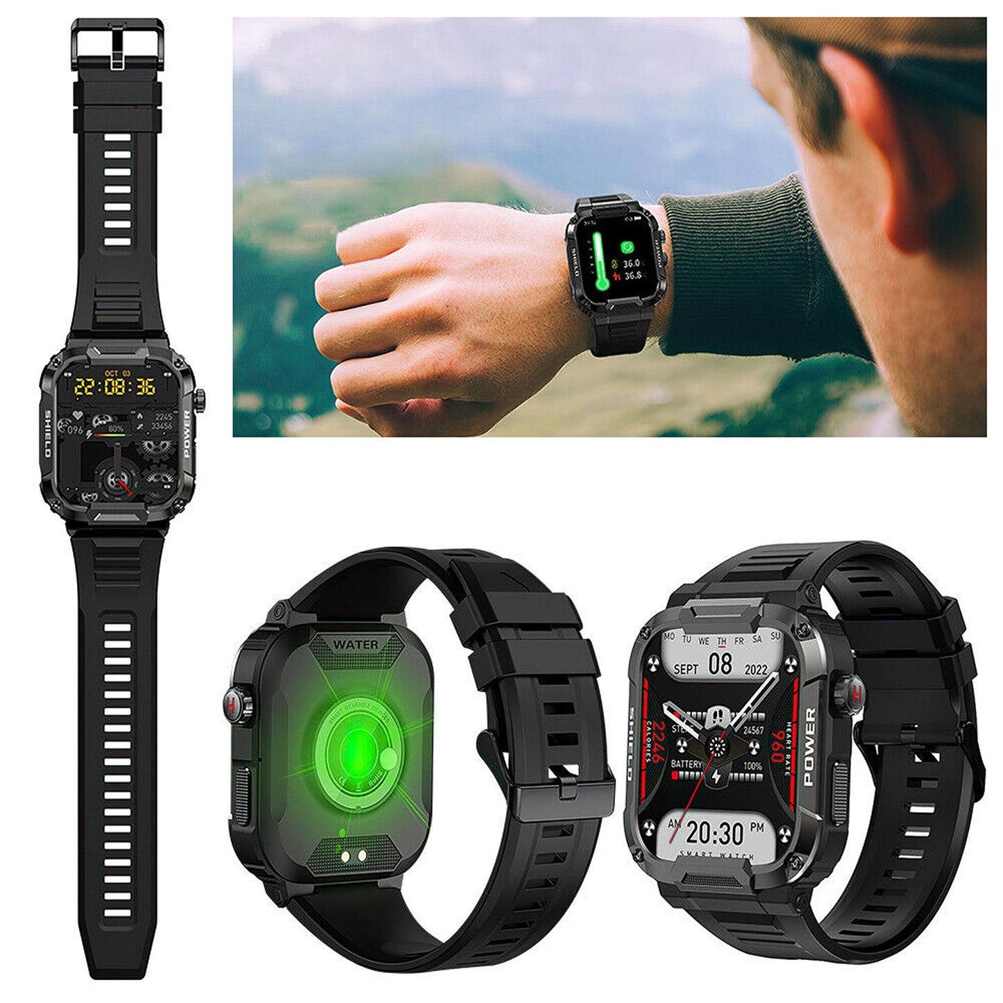 Rugged Smart Watch for Outdoor Sports Fitness Tracker with Call Function