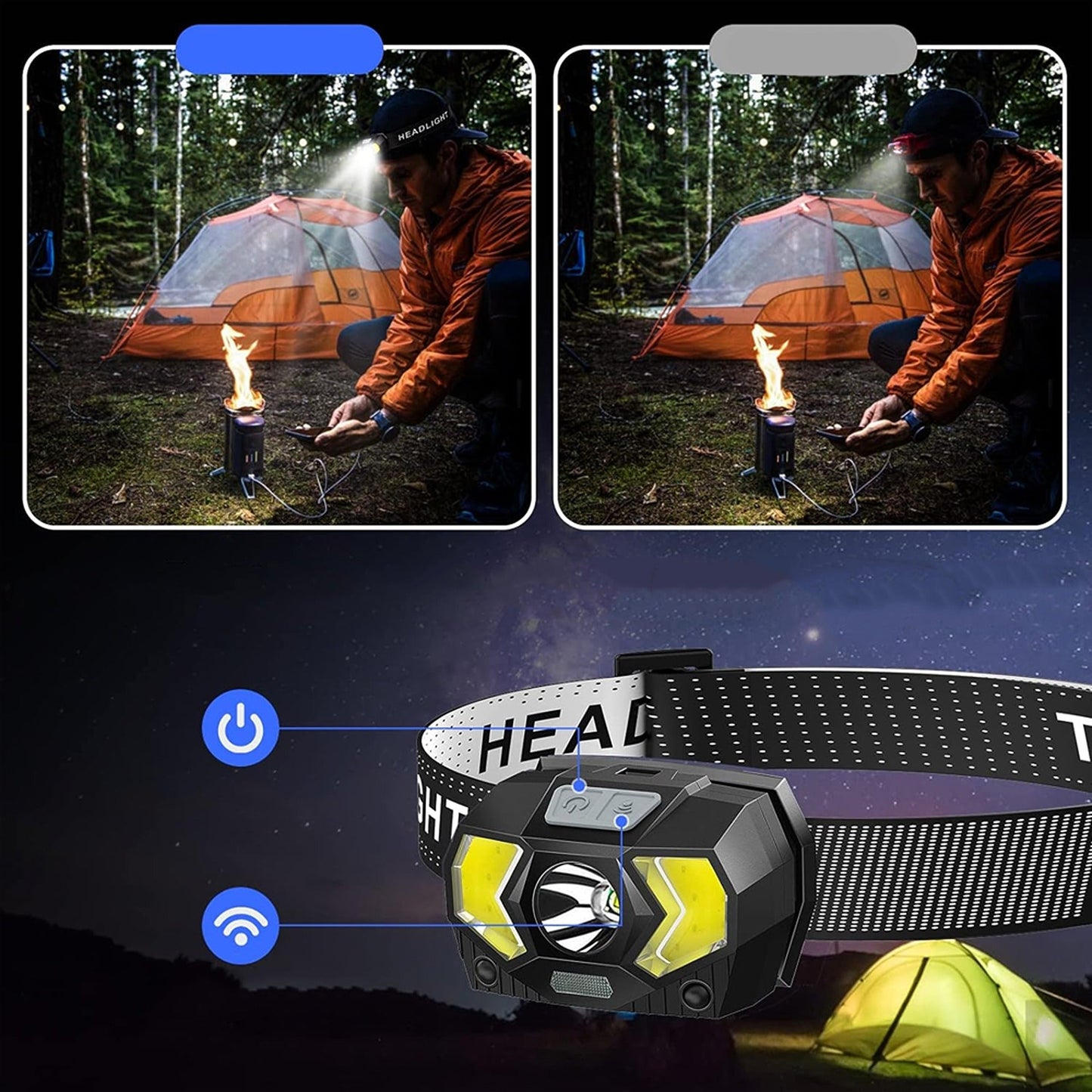 Camping Headlamp Rechargeable LED Torch Flashlight COB Lamp