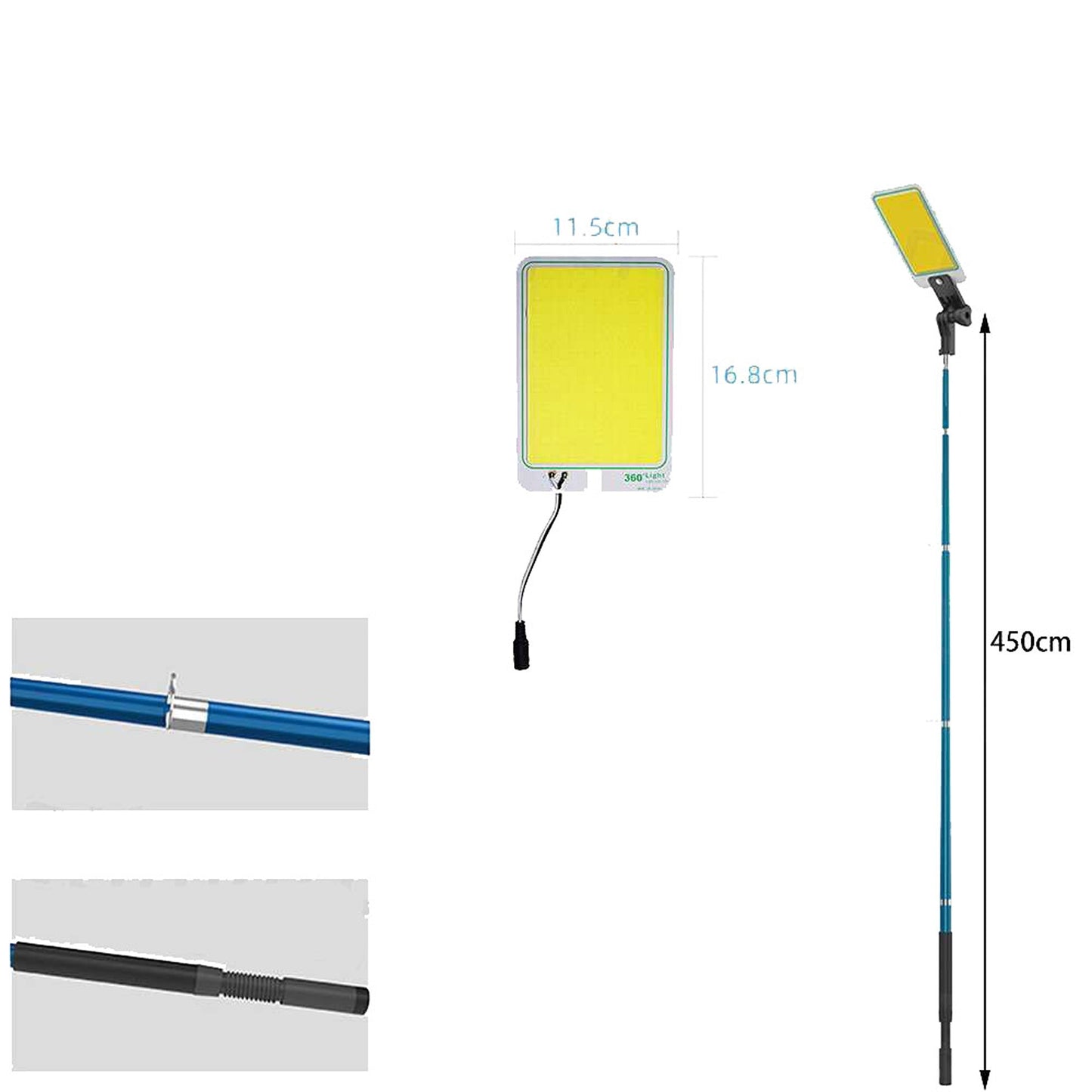 Portable Telescopic Fishing Rod LED Light Outdoor Camping Repair Lamp 12V