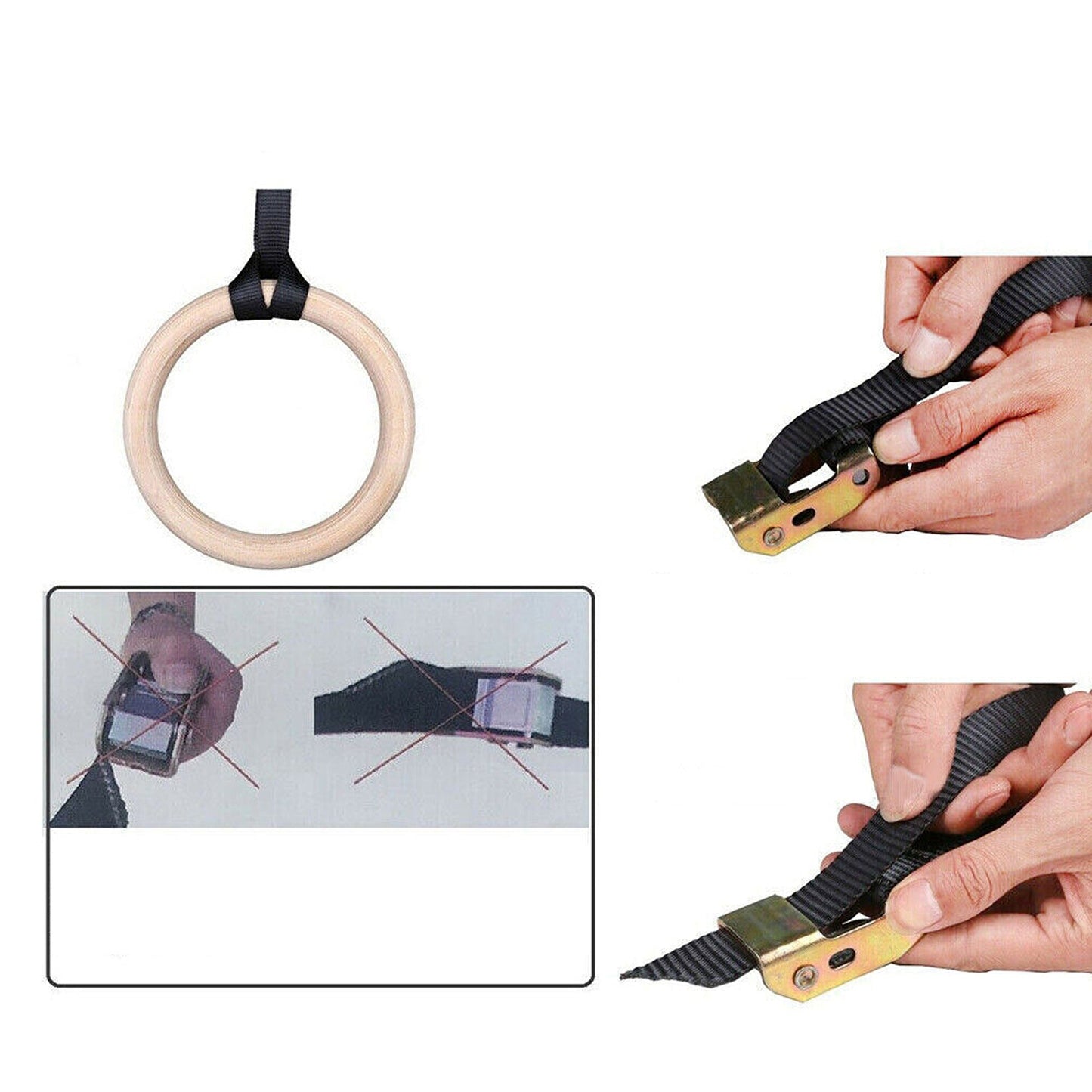 Wooden Gymnastic Rings with Adjustable Straps for Crossfit and Strength Training